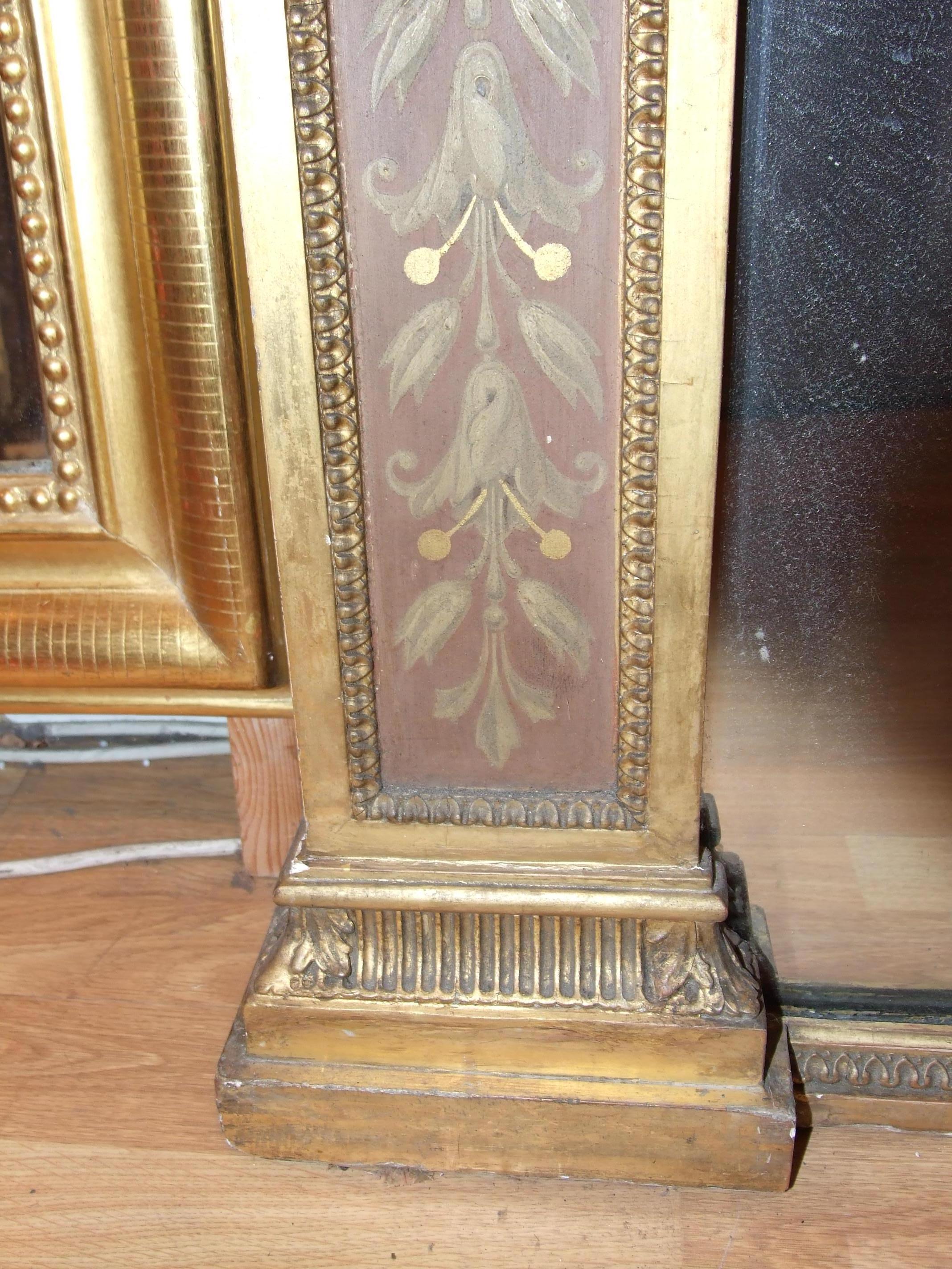 1800s Large Antique Gilded and Painted Overmantle Mirror For Sale 1