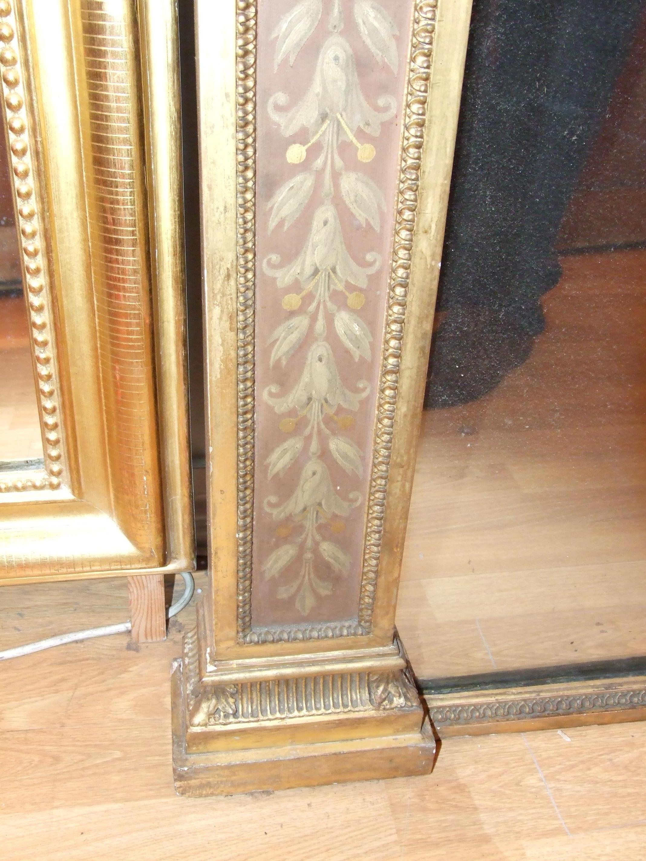 1800s Large Antique Gilded and Painted Overmantle Mirror For Sale 2