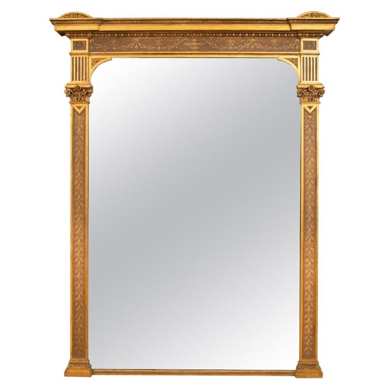 1800s Large Antique Gilded and Painted Overmantle Mirror For Sale at 1stDibs antique