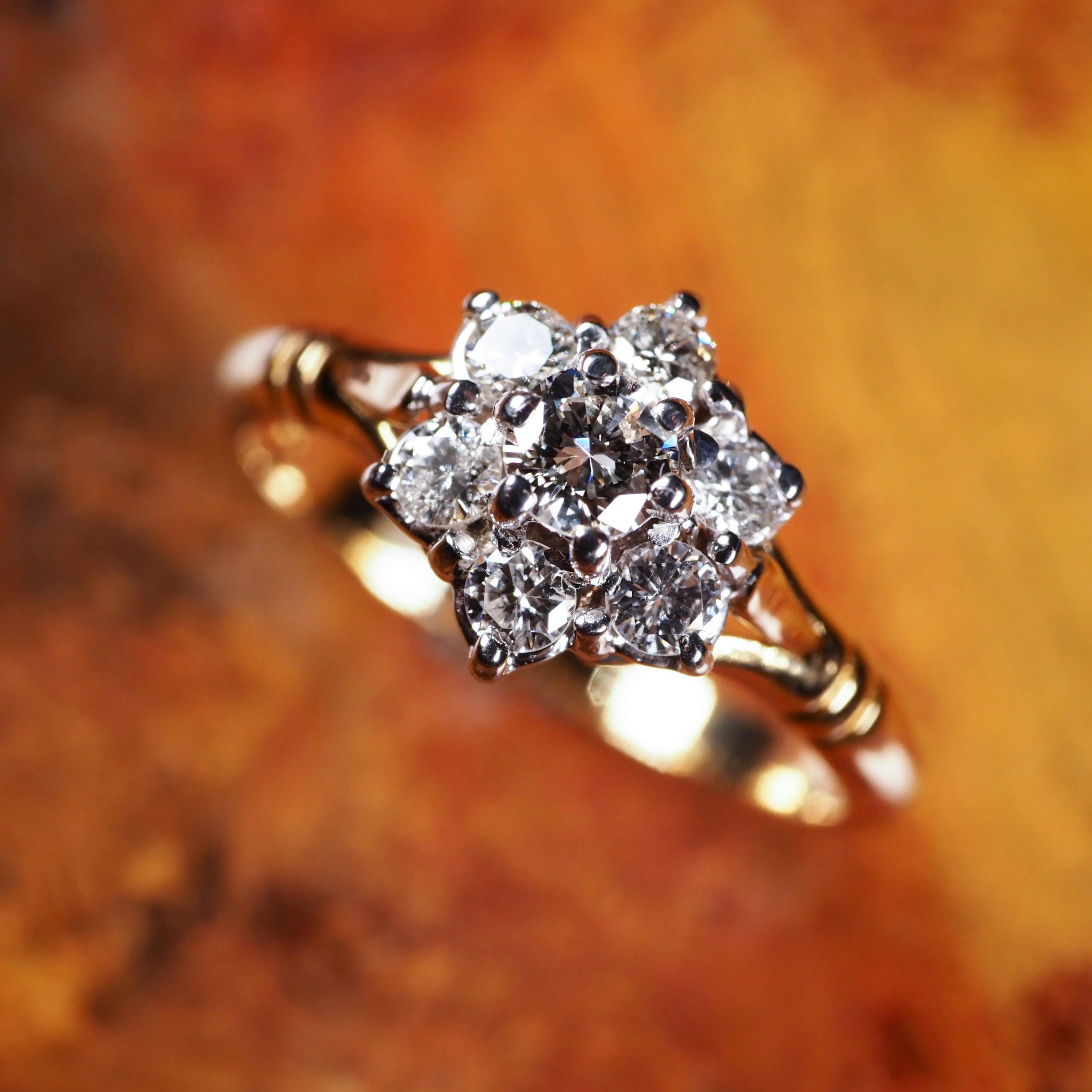 18k Gold & Brillant Diamant Cluster/Blumen Ring im Angebot 4