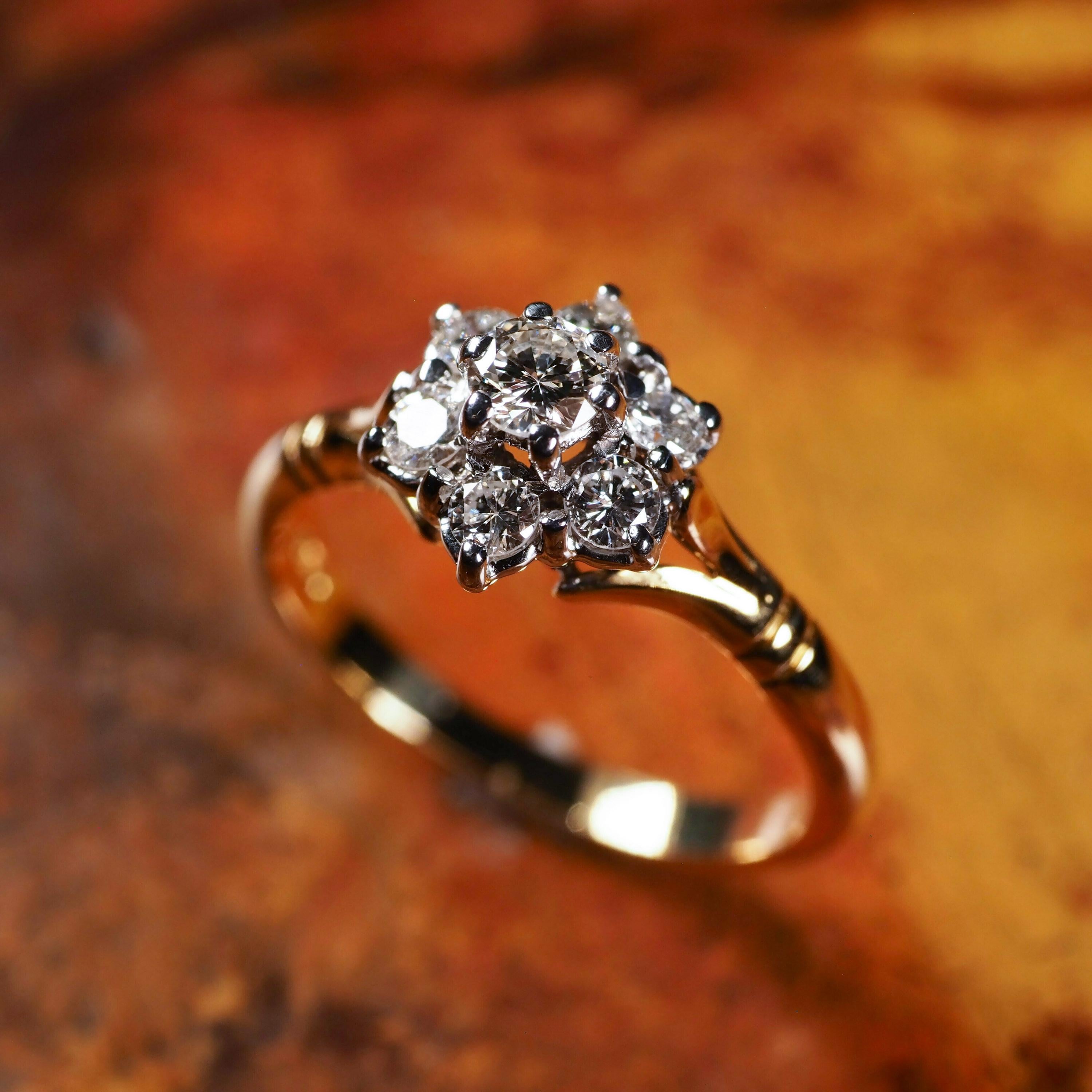 18k Gold & Brilliant Diamond Cluster/Flower Ring For Sale 5