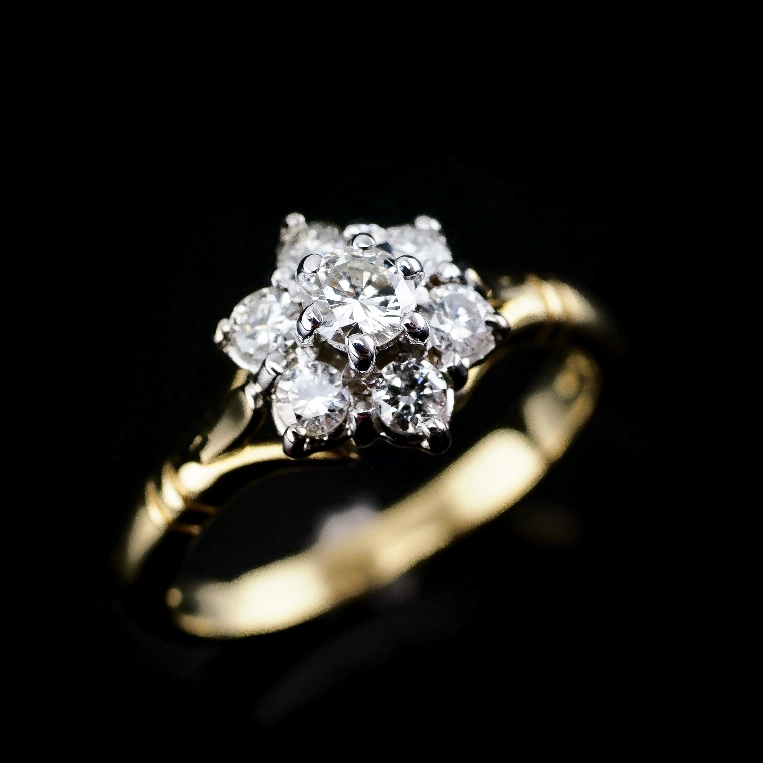 Brilliant Cut 18k Gold & Brilliant Diamond Cluster/Flower Ring For Sale