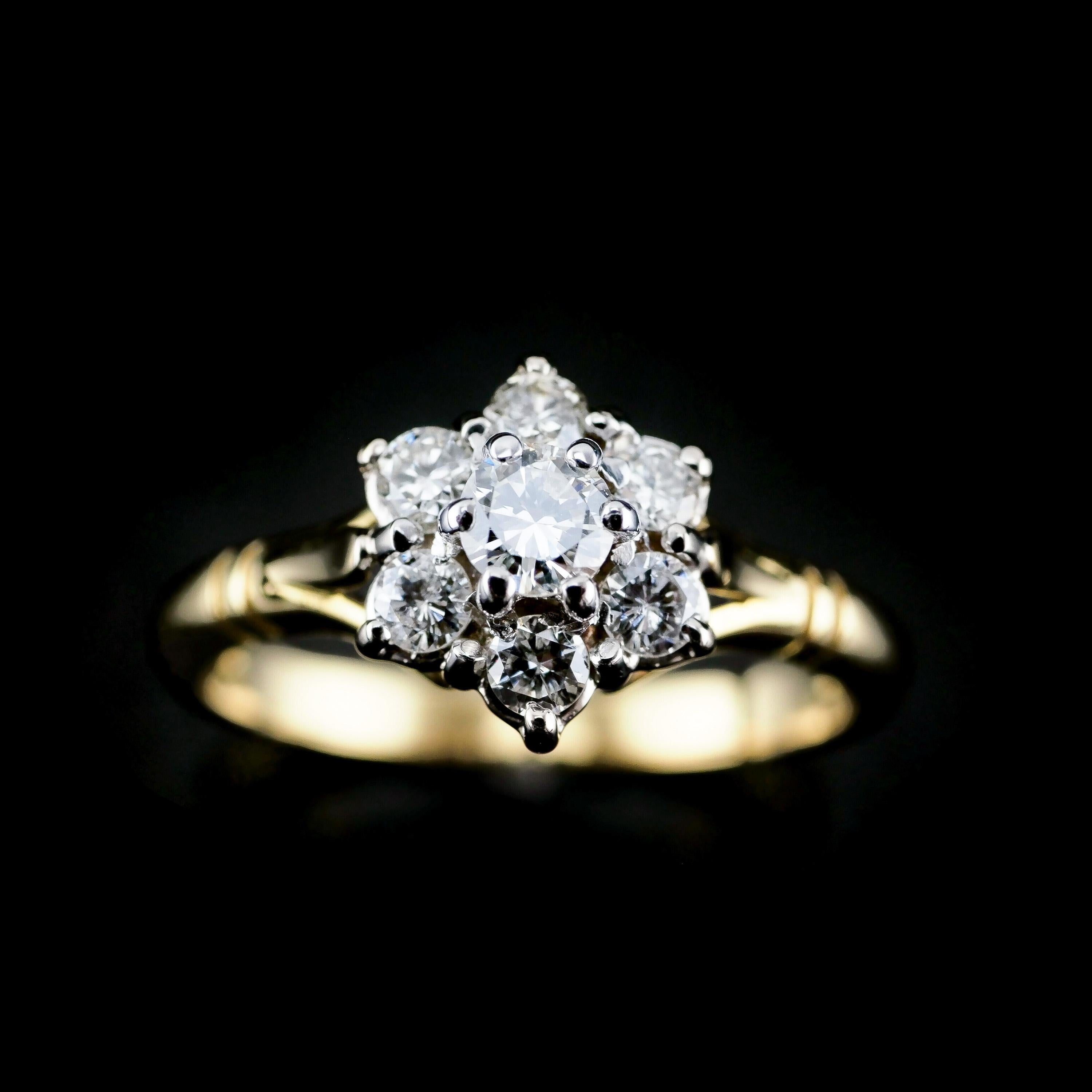 18k Gold & Brillant Diamant Cluster/Blumen Ring im Angebot 1