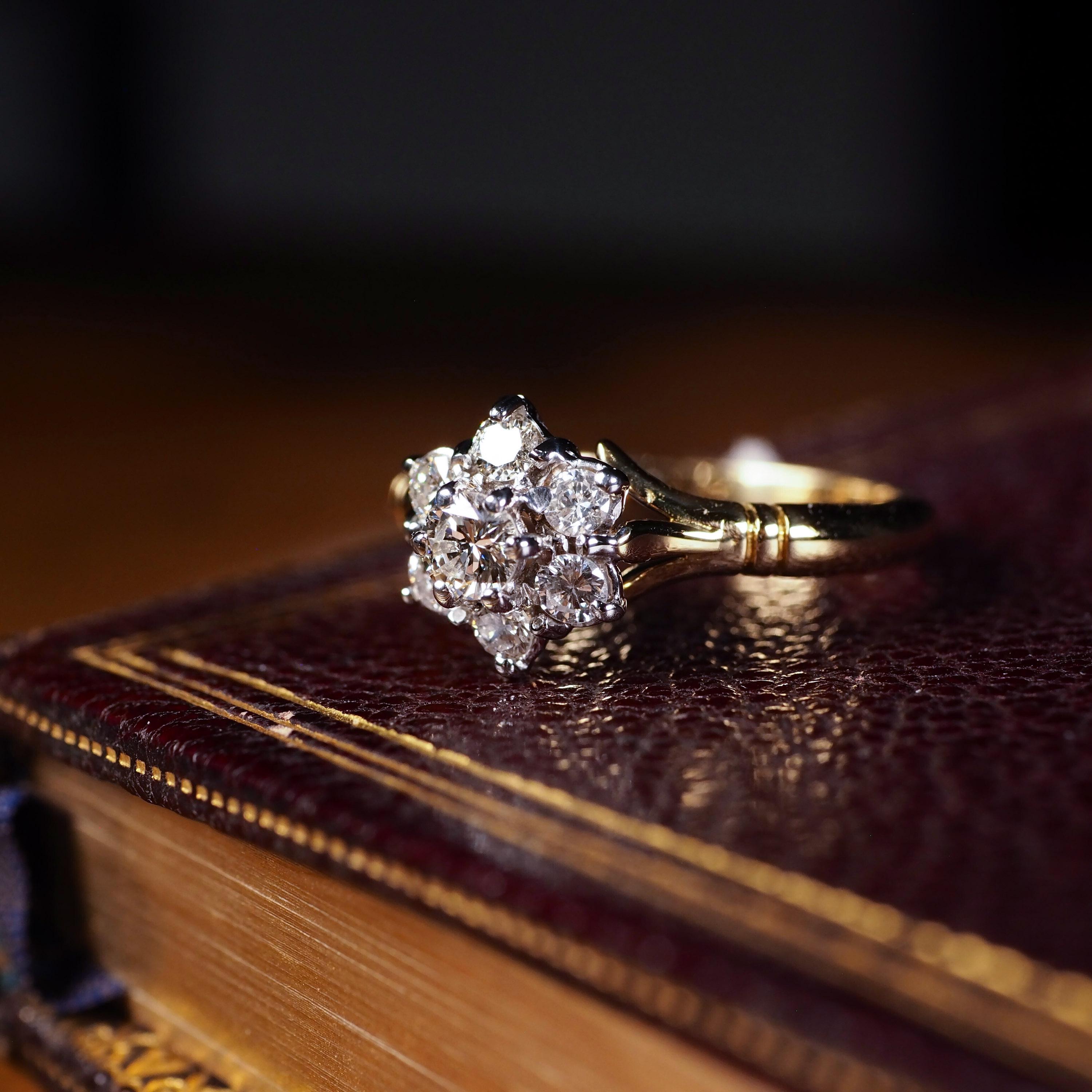 18k Gold & Brillant Diamant Cluster/Blumen Ring im Angebot 3