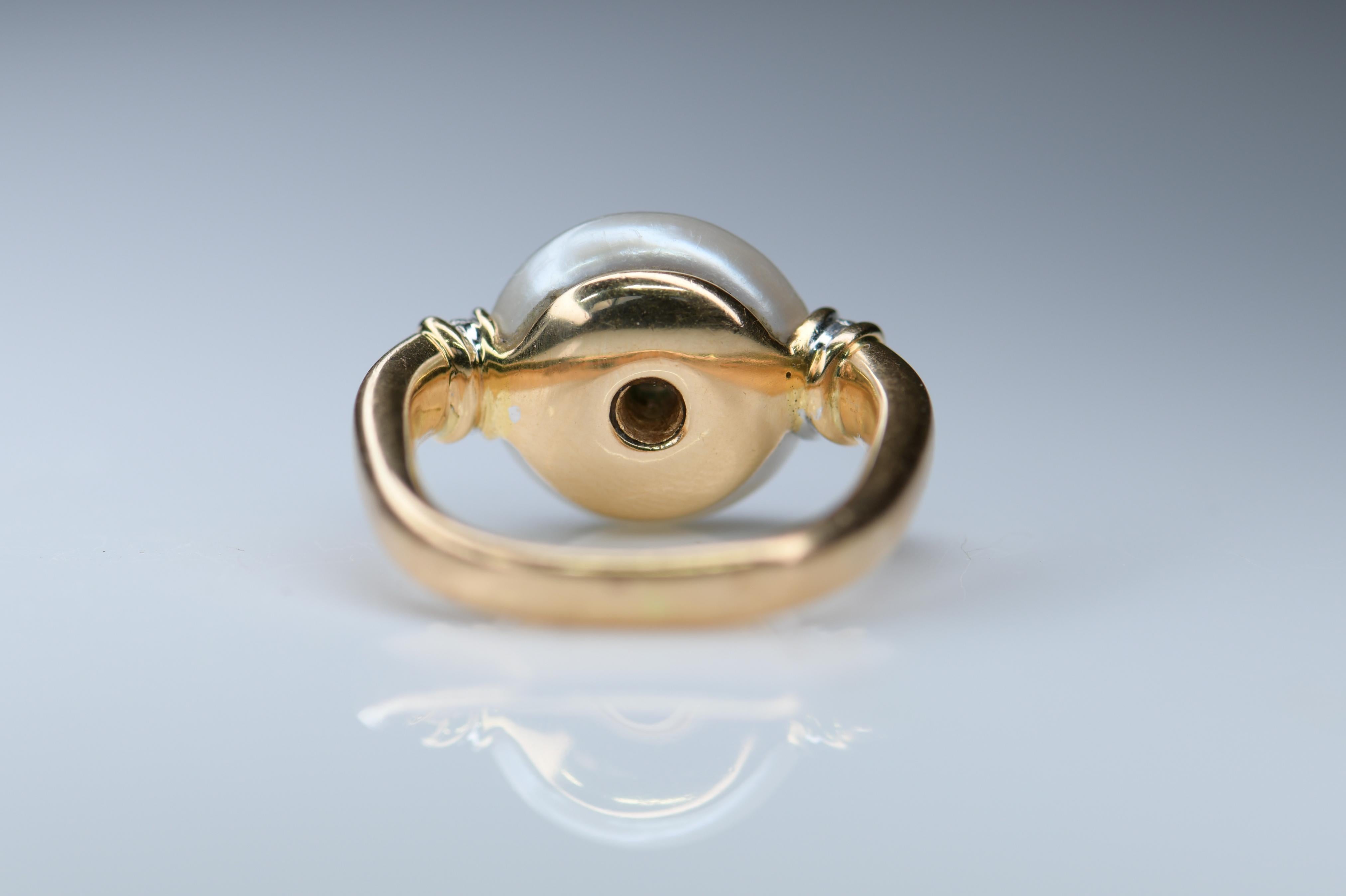 Women's or Men's 18 Karat Gold Pearl and Diamond Ring
