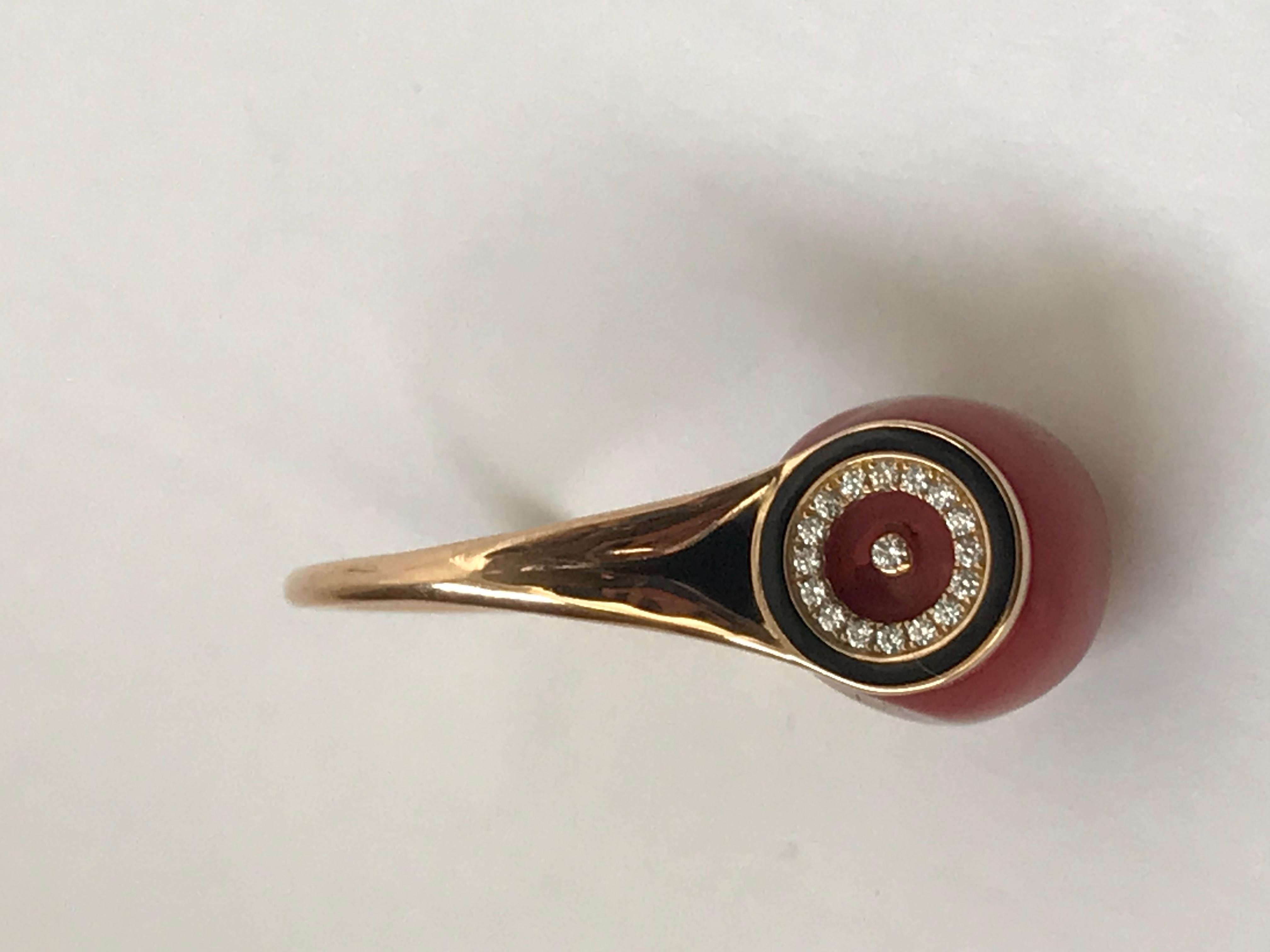 A 18K Rose Gold, Red Coral and Diamonds Ring by Frederique Berman For Sale 1