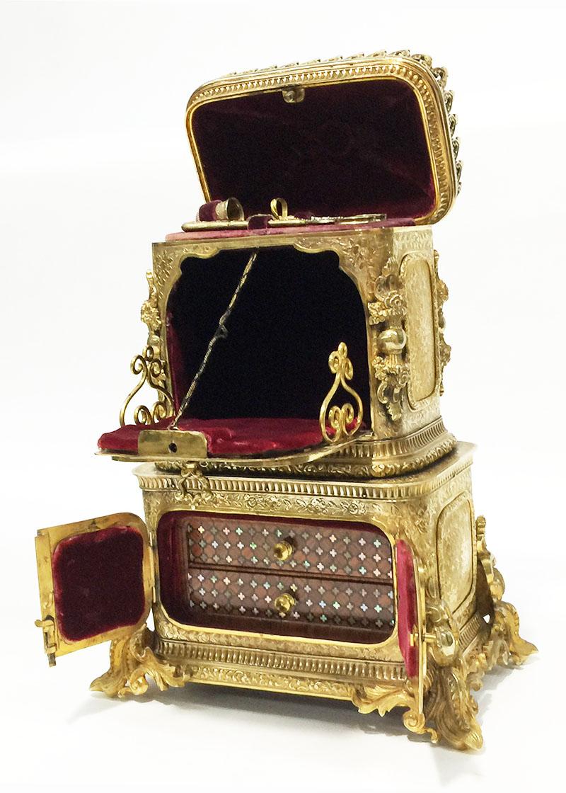 European 18th Century miniature bronze gilt cabinet For Sale