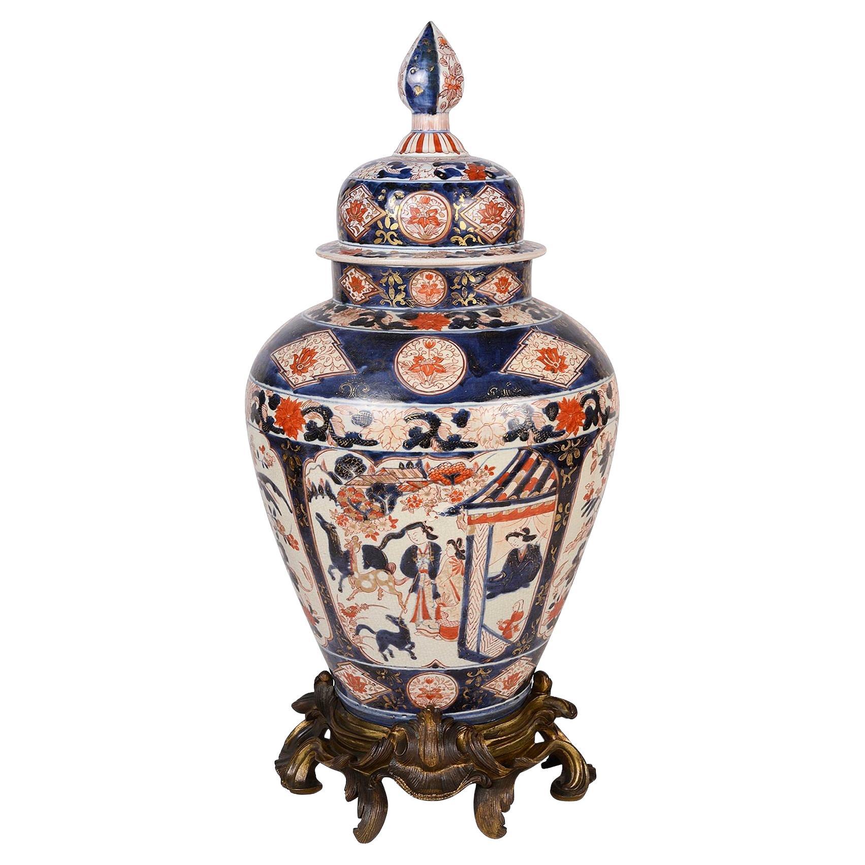 18th Century Japanese Arita Imari Lidded Vase on Ormolu Stand