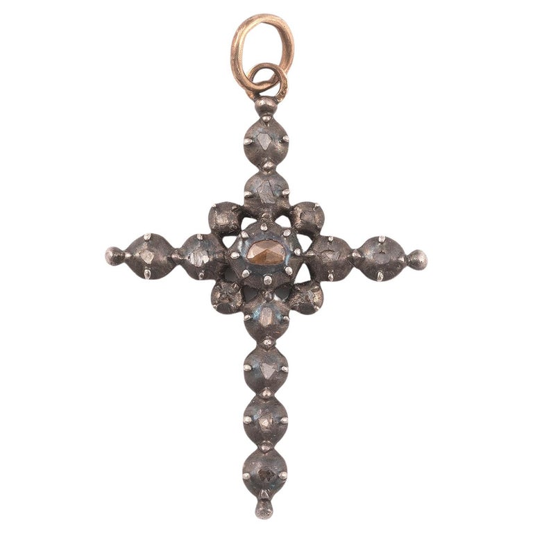18th Century Silver Gold and Diamond Cross Pendant For Sale at 1stDibs
