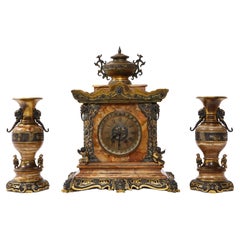 Antique A 19 C. French Japonisme Clock Garniture, Att. E. Cornu, Style of Édouard Lièvre