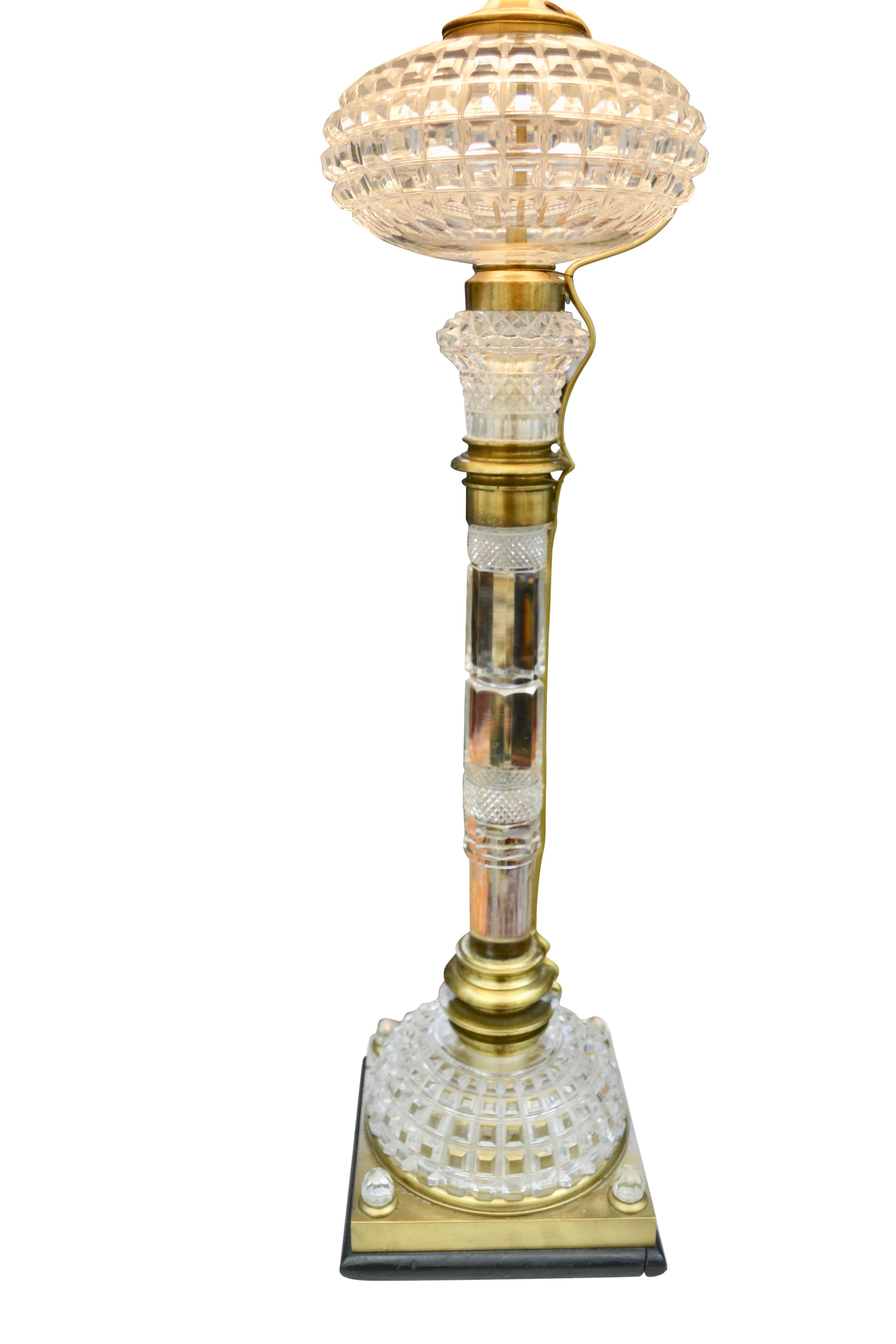 Louis Philippe 19th Century Cut Crystal Brass Trimmed Baccarat Style Lamp For Sale