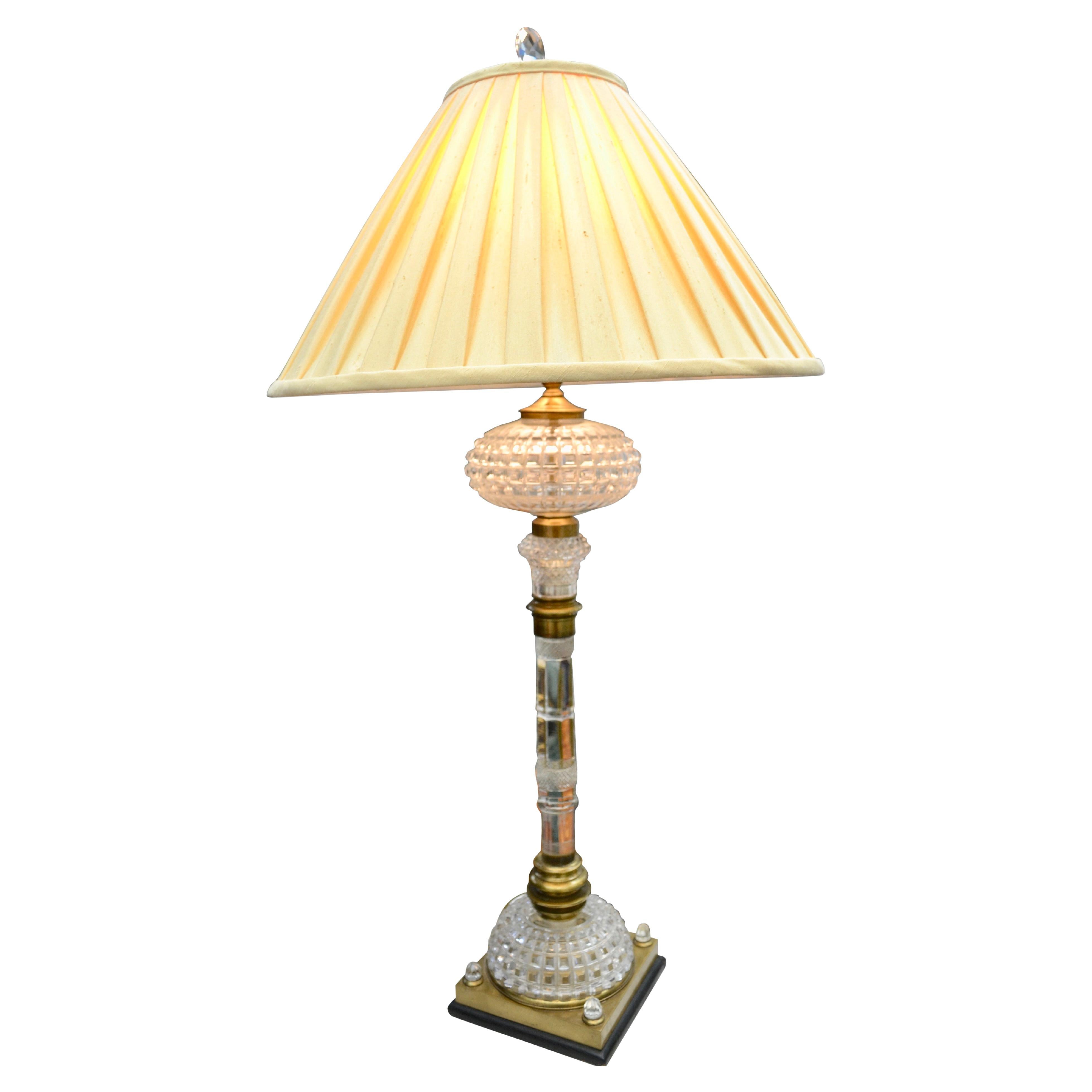 19th Century Cut Crystal Brass Trimmed Baccarat Style Lamp For Sale