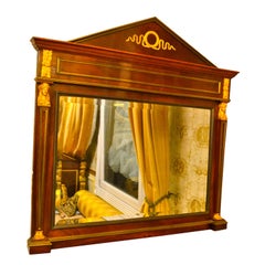 19th Century Empire Style Mahogany Bevelled Mirror with Gilt Bronze Mounts