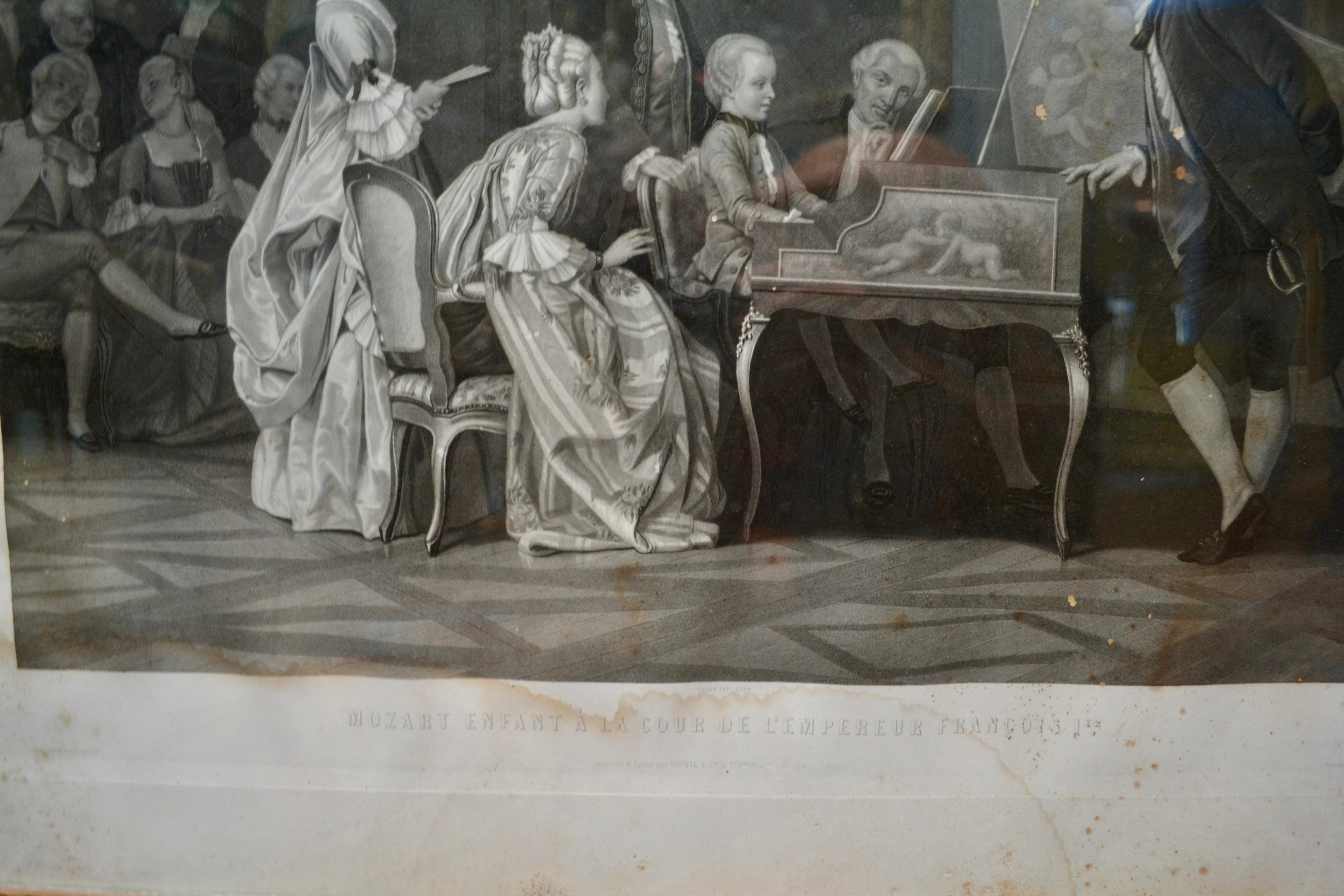 Louis XV 19thC Engraving of Mozart Playing for Hapsburg Emperor Francis 1 For Sale