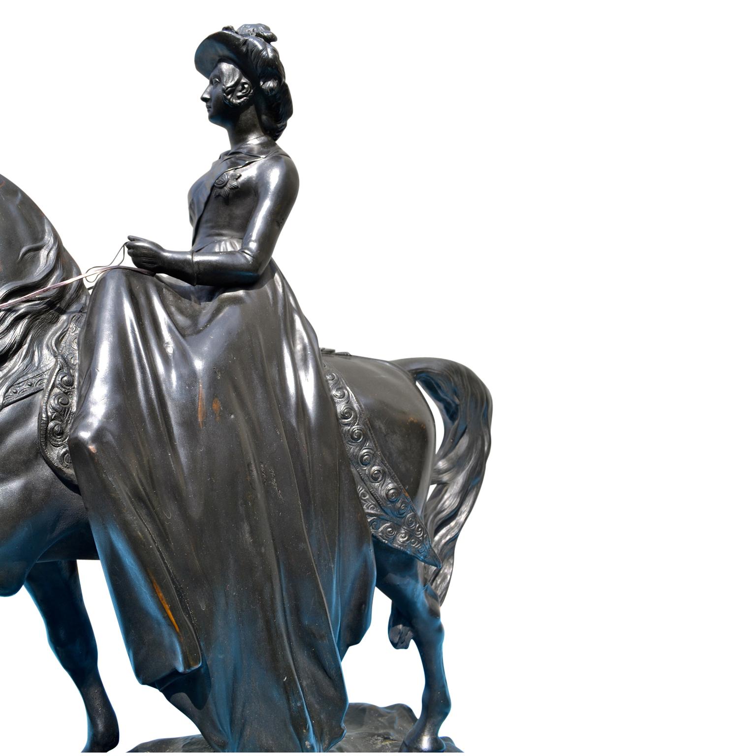 English 19th Century Equestrian Bronze Statue of the Young Queen Victoria on Horseback