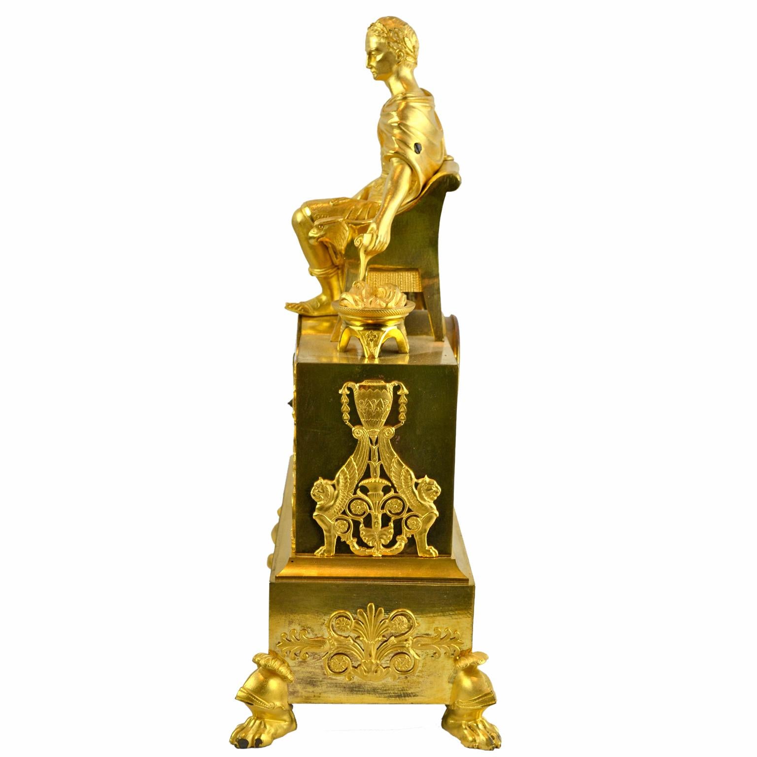 19th Century 19 Century Figurative French Empire Gilt Bronze Clock of Caesar on His Throne For Sale