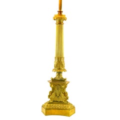 19th Century French Empire Gilt Bronze Corinthian Column Lamp
