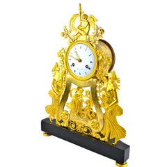 19th Century French Empire Skeleton Clock with Vestal Virgins
