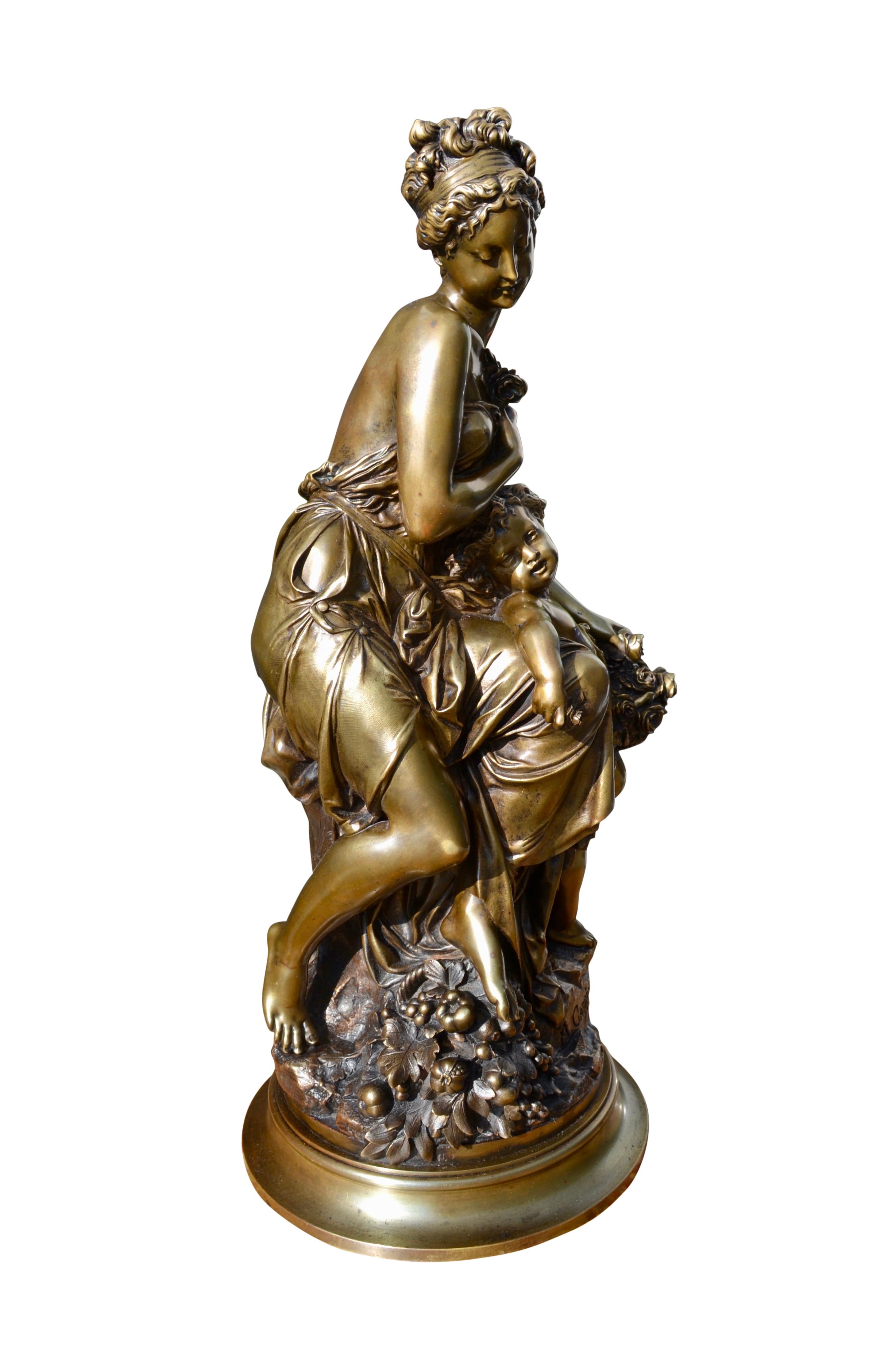 Romantic  A 19 Century French  Gilt bronze Statue of Venus and Cupid  signed A. Carrier 