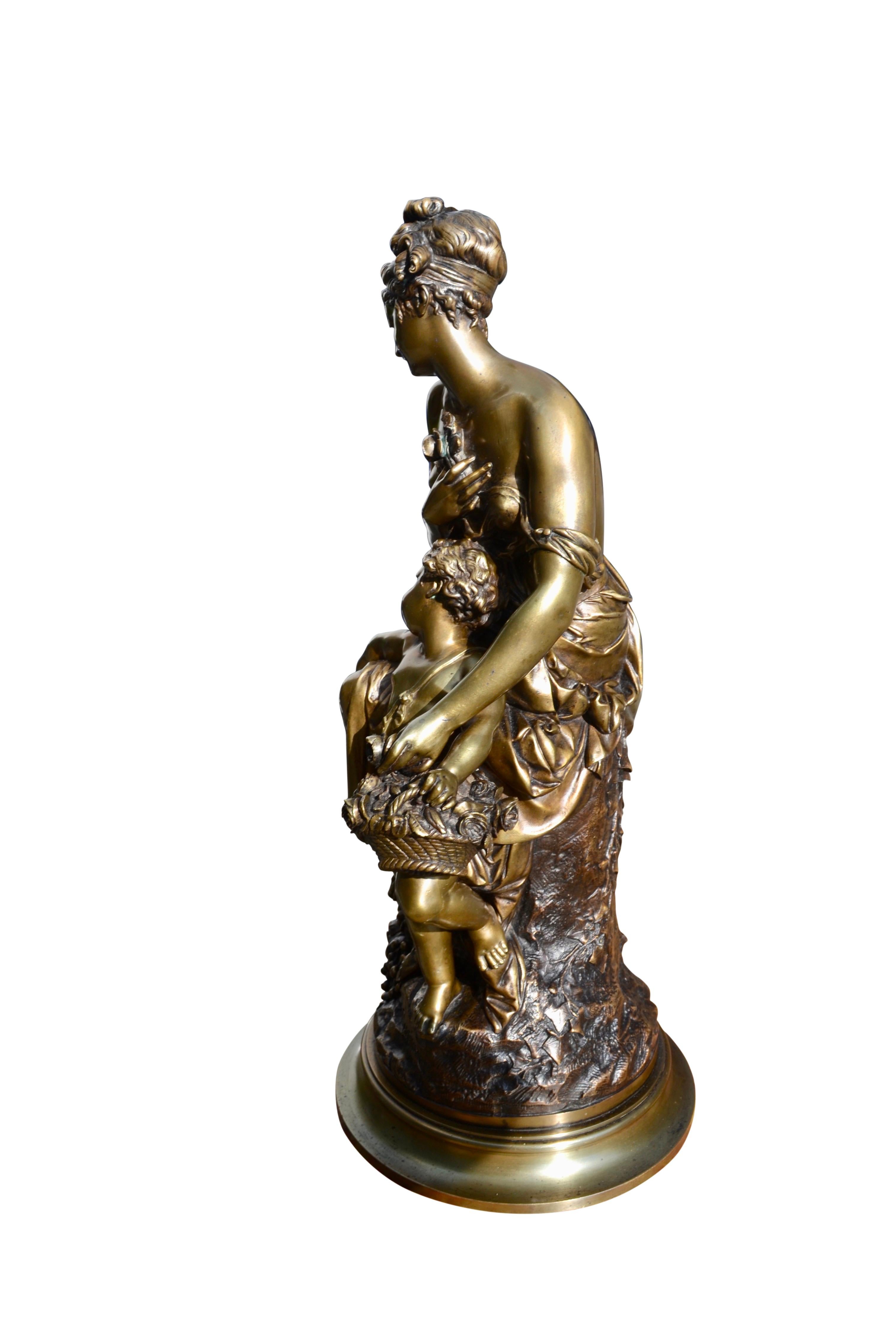 19th Century  A 19 Century French  Gilt bronze Statue of Venus and Cupid  signed A. Carrier 