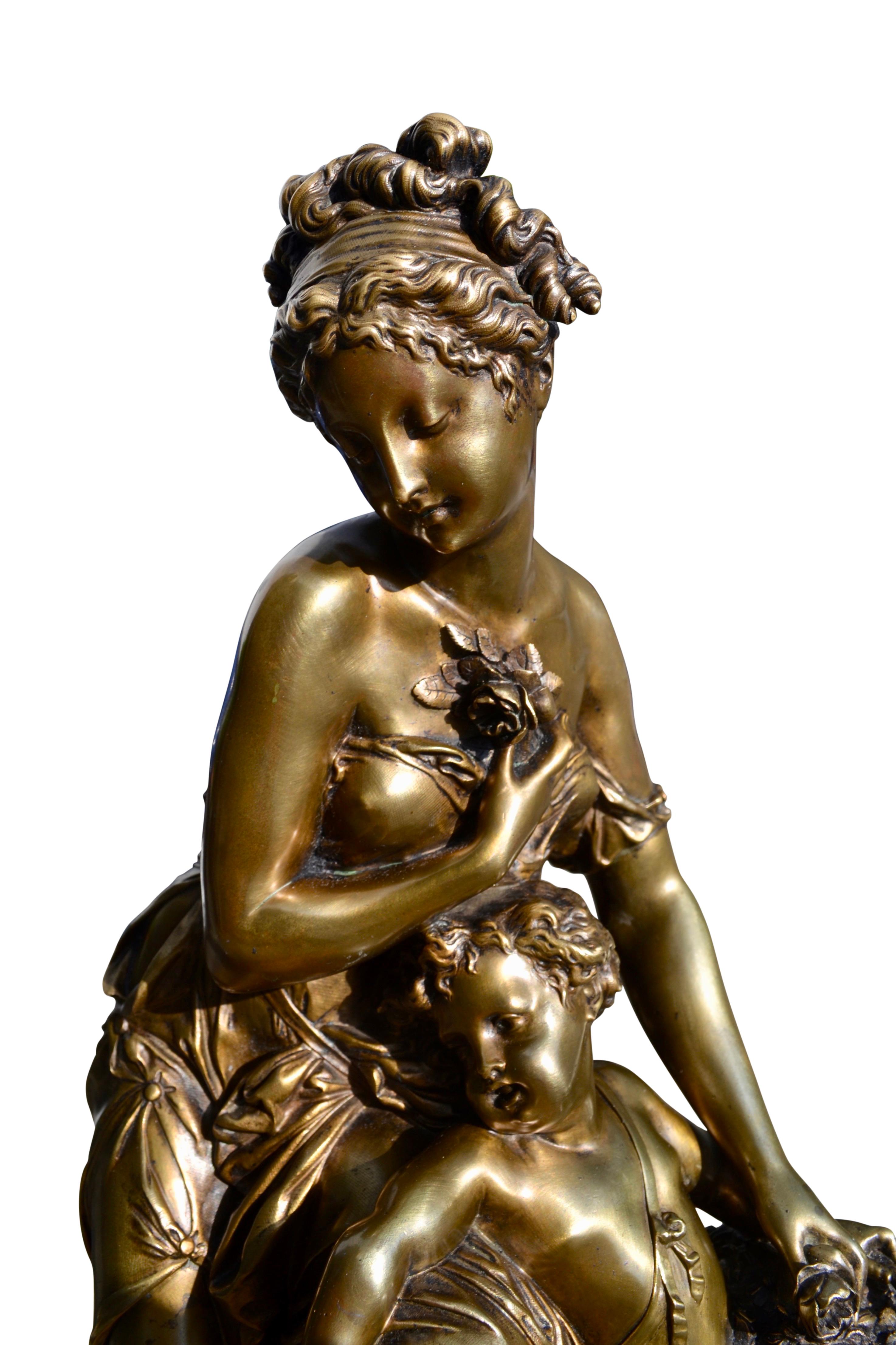 Bronze  A 19 Century French  Gilt bronze Statue of Venus and Cupid  signed A. Carrier 