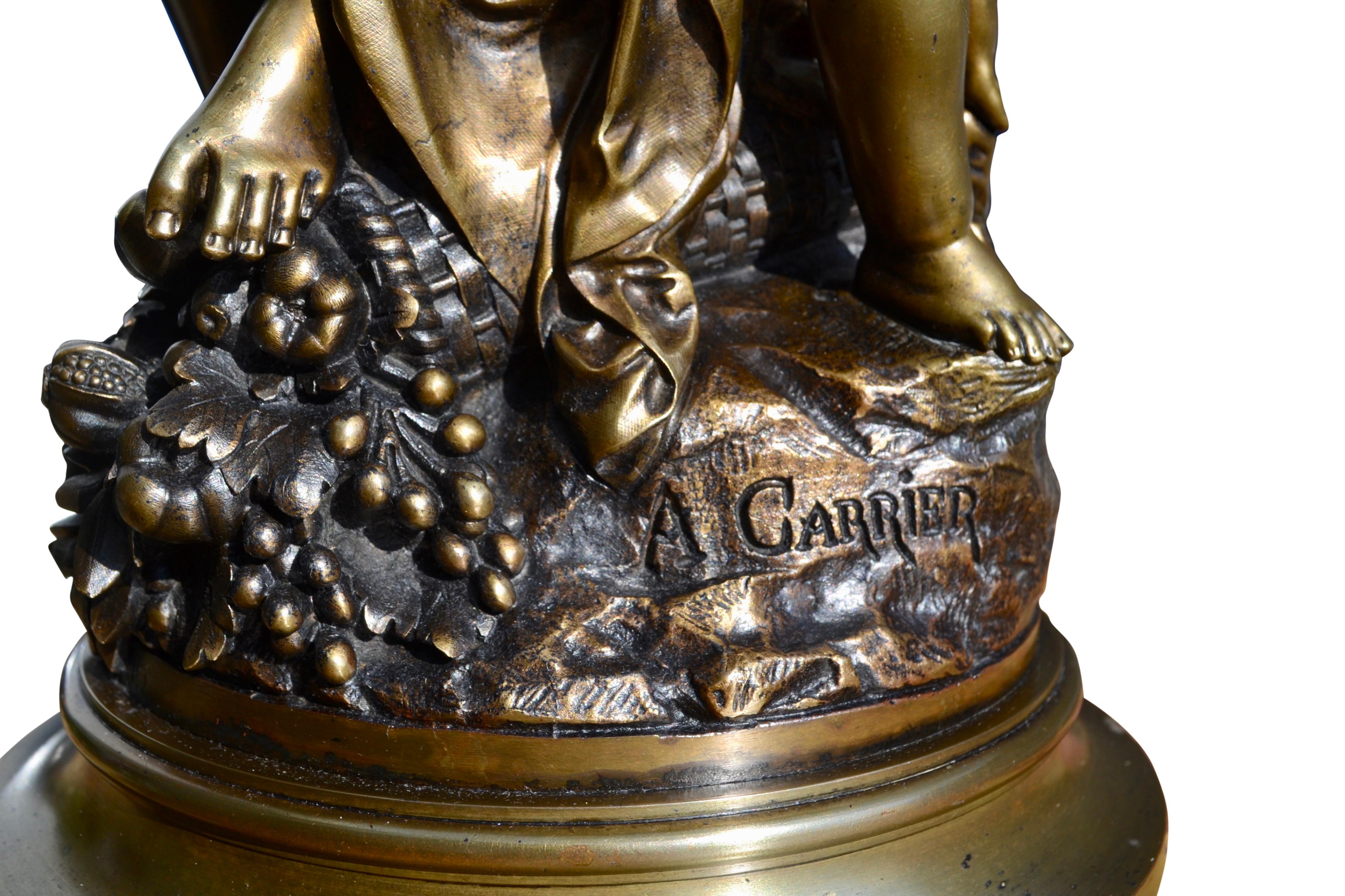  A 19 Century French  Gilt bronze Statue of Venus and Cupid  signed A. Carrier  2