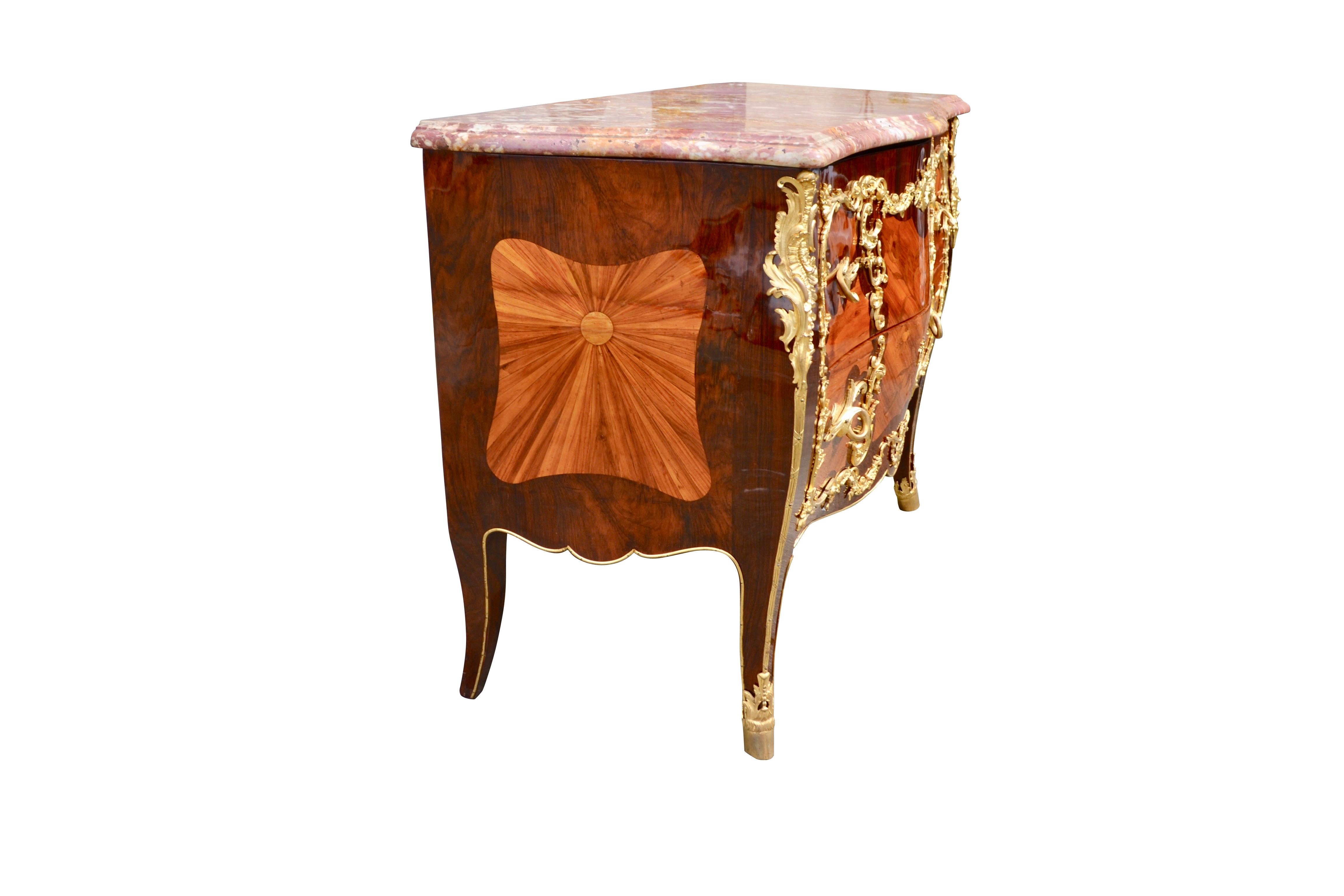 19th Century French Louis XV Style Marquetry and Ormolu Bombe Chest of Drawers For Sale 5