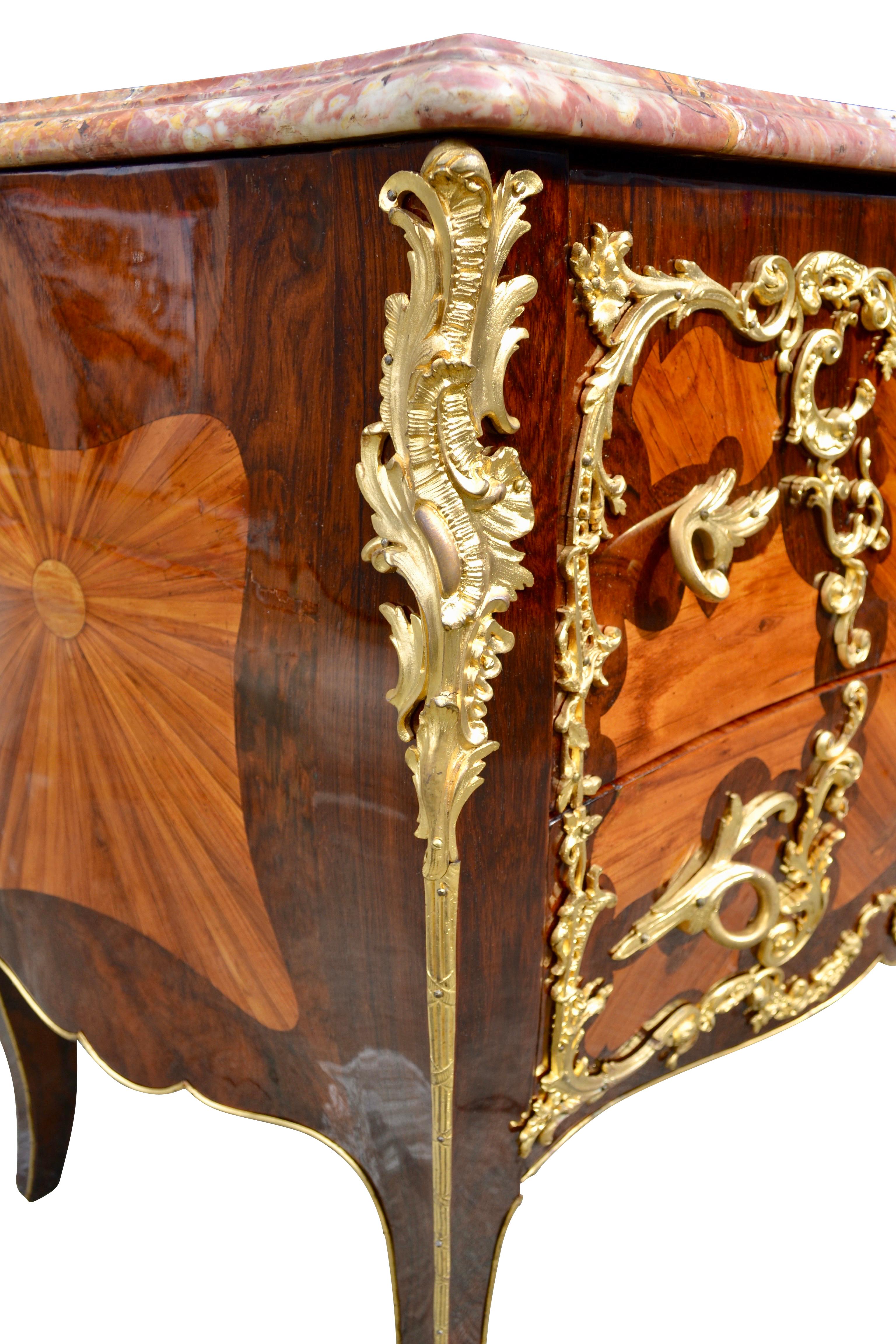 19th Century French Louis XV Style Marquetry and Ormolu Bombe Chest of Drawers For Sale 6