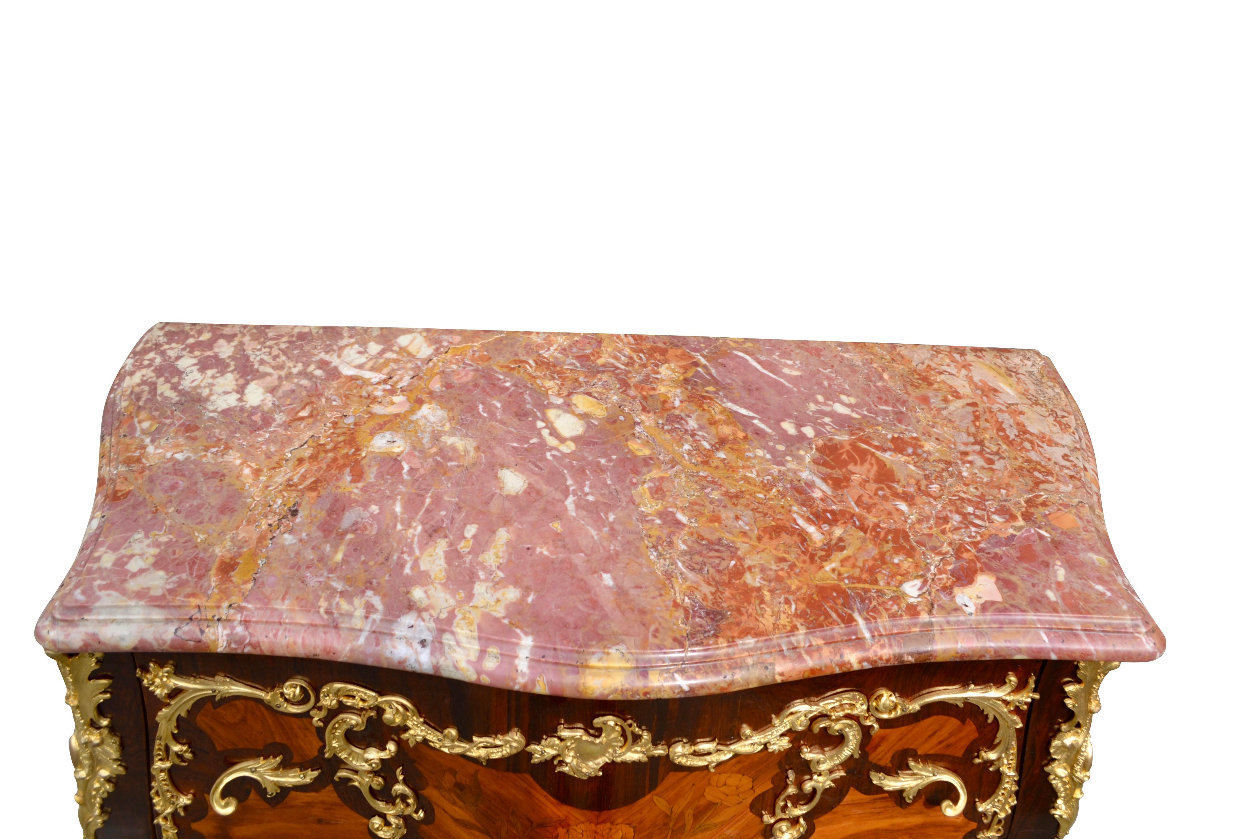 19th Century French Louis XV Style Marquetry and Ormolu Bombe Chest of Drawers For Sale 9