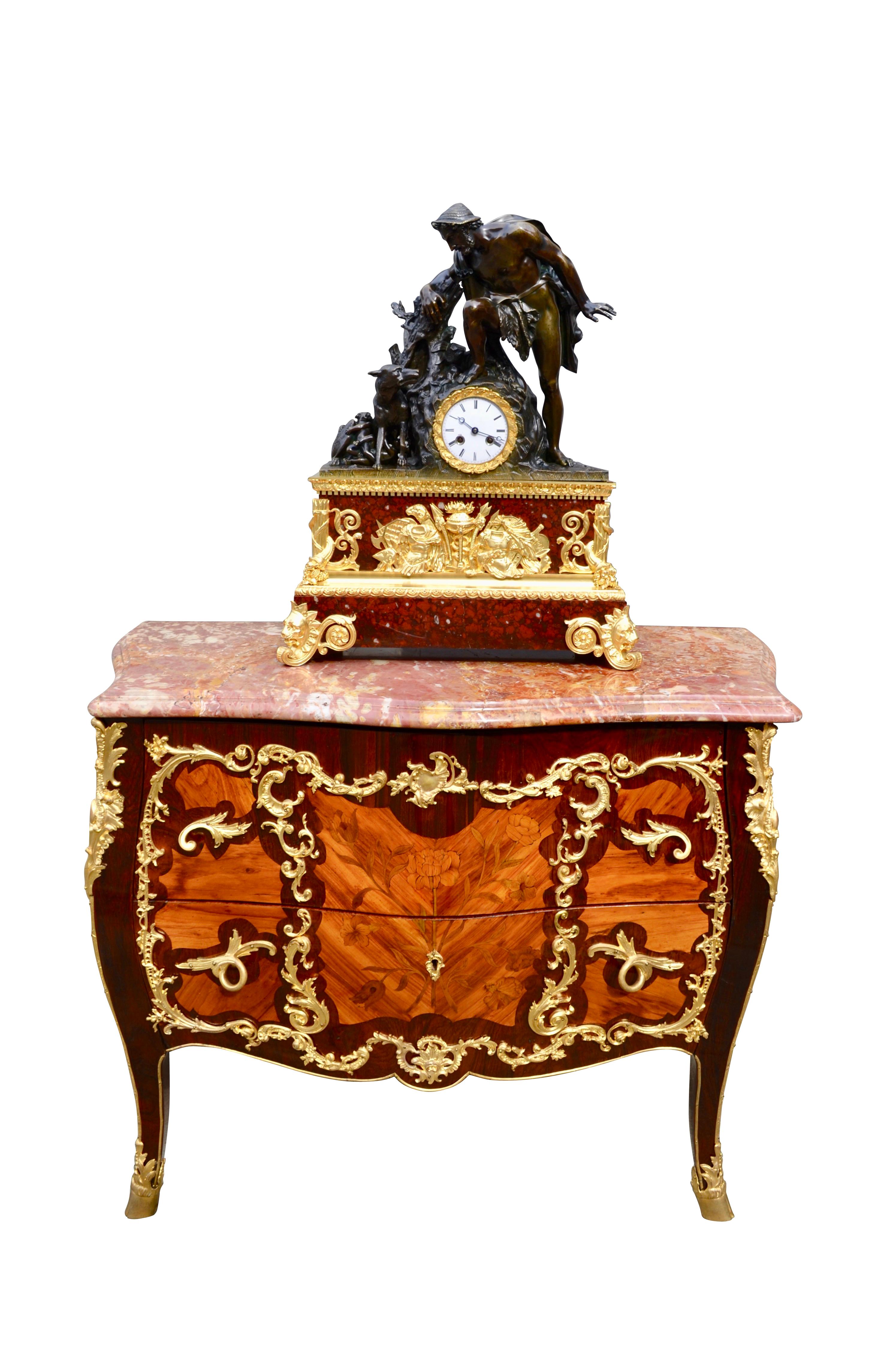 19th Century French Louis XV Style Marquetry and Ormolu Bombe Chest of Drawers For Sale 4