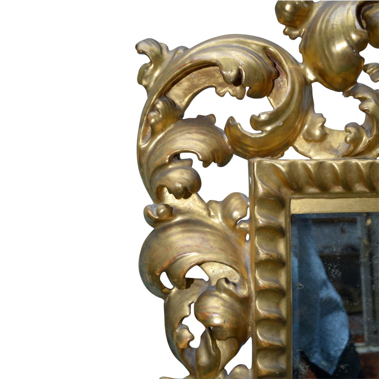 Hand-Carved 19th Century Gilt Wood Framed Italian Baroque Style Mirror
