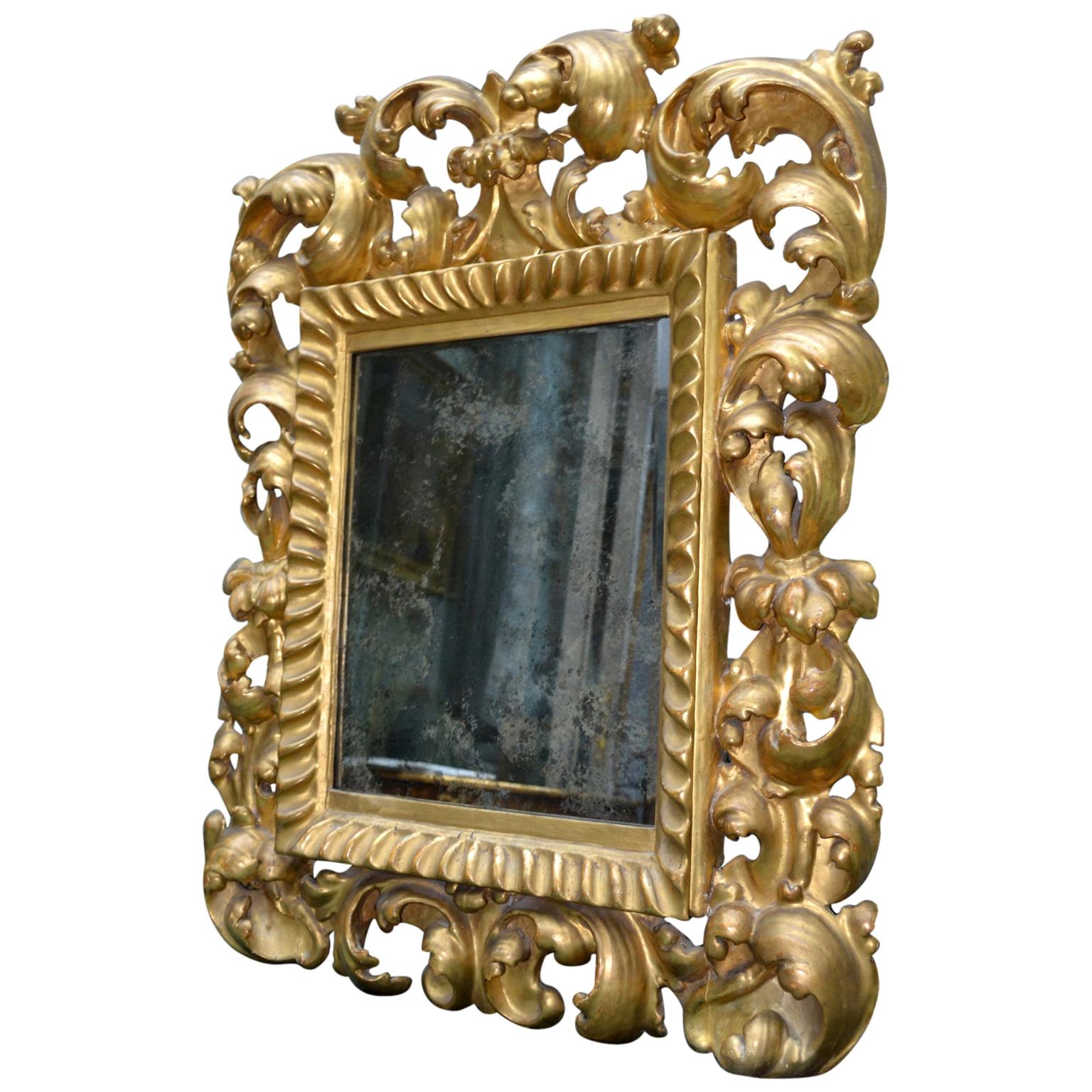 19th Century Gilt Wood Framed Italian Baroque Style Mirror