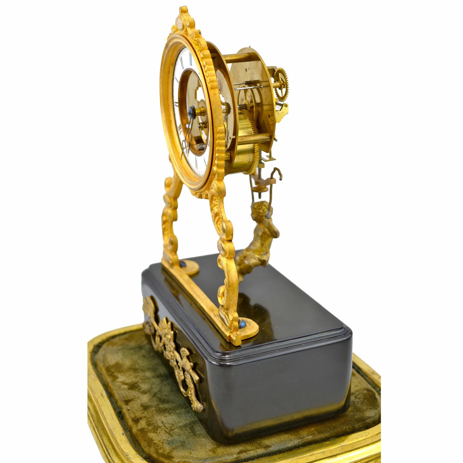 19th Century Glass Domed Gilt Bronze French Mystery Clock with a Swinging Putto In Good Condition In Vancouver, British Columbia