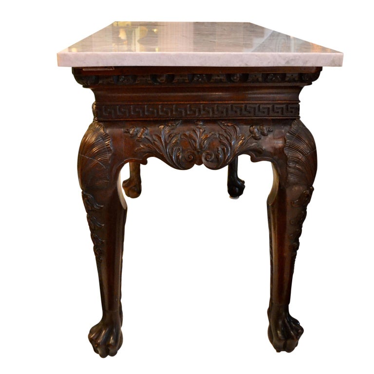 19th Century Irish Chippendale Style Marble-Topped Mahogany Centre Hall Table In Good Condition For Sale In Vancouver, British Columbia
