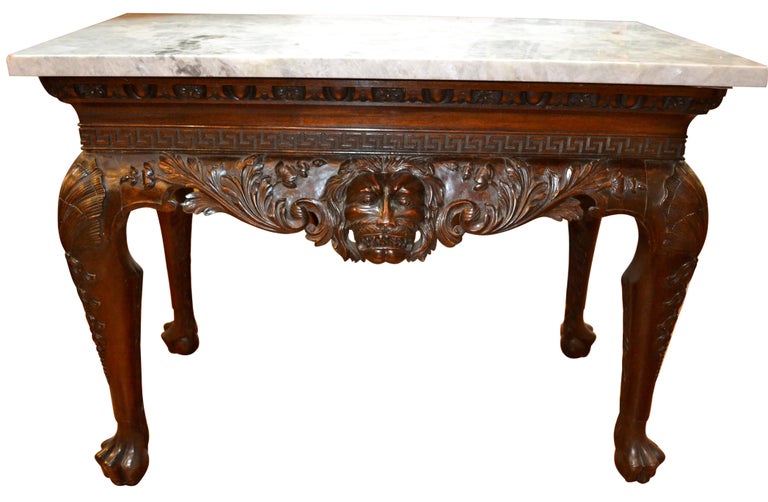 19th Century Irish Chippendale Style Marble-Topped Mahogany Centre Hall Table For Sale 1