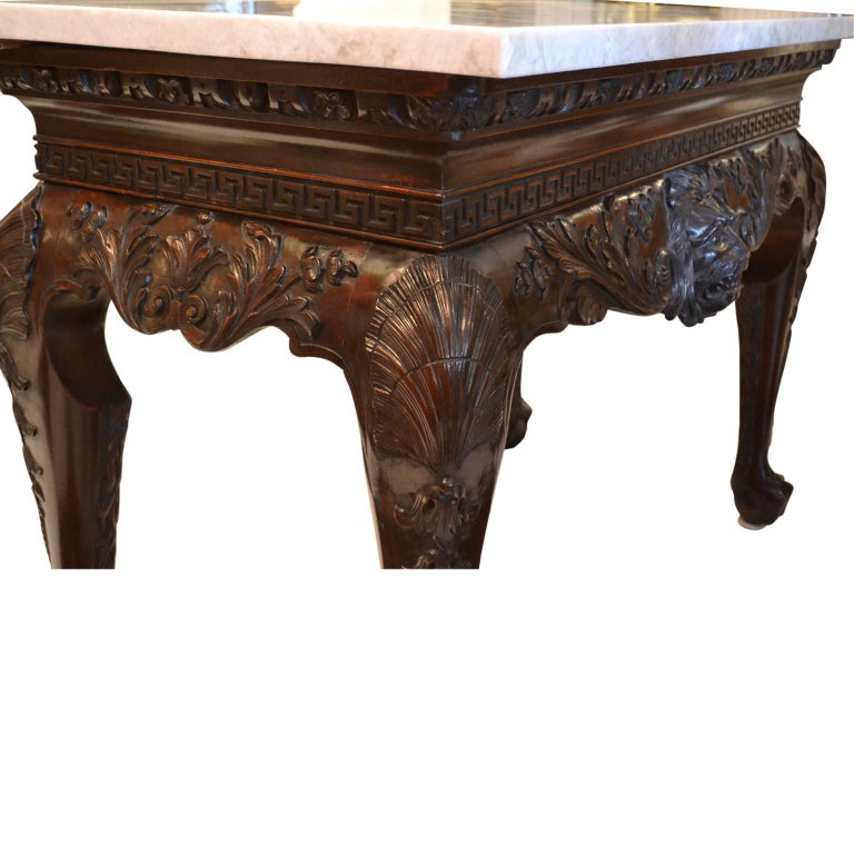 19th Century Irish Chippendale Style Marble-Topped Mahogany Centre Hall Table For Sale 5
