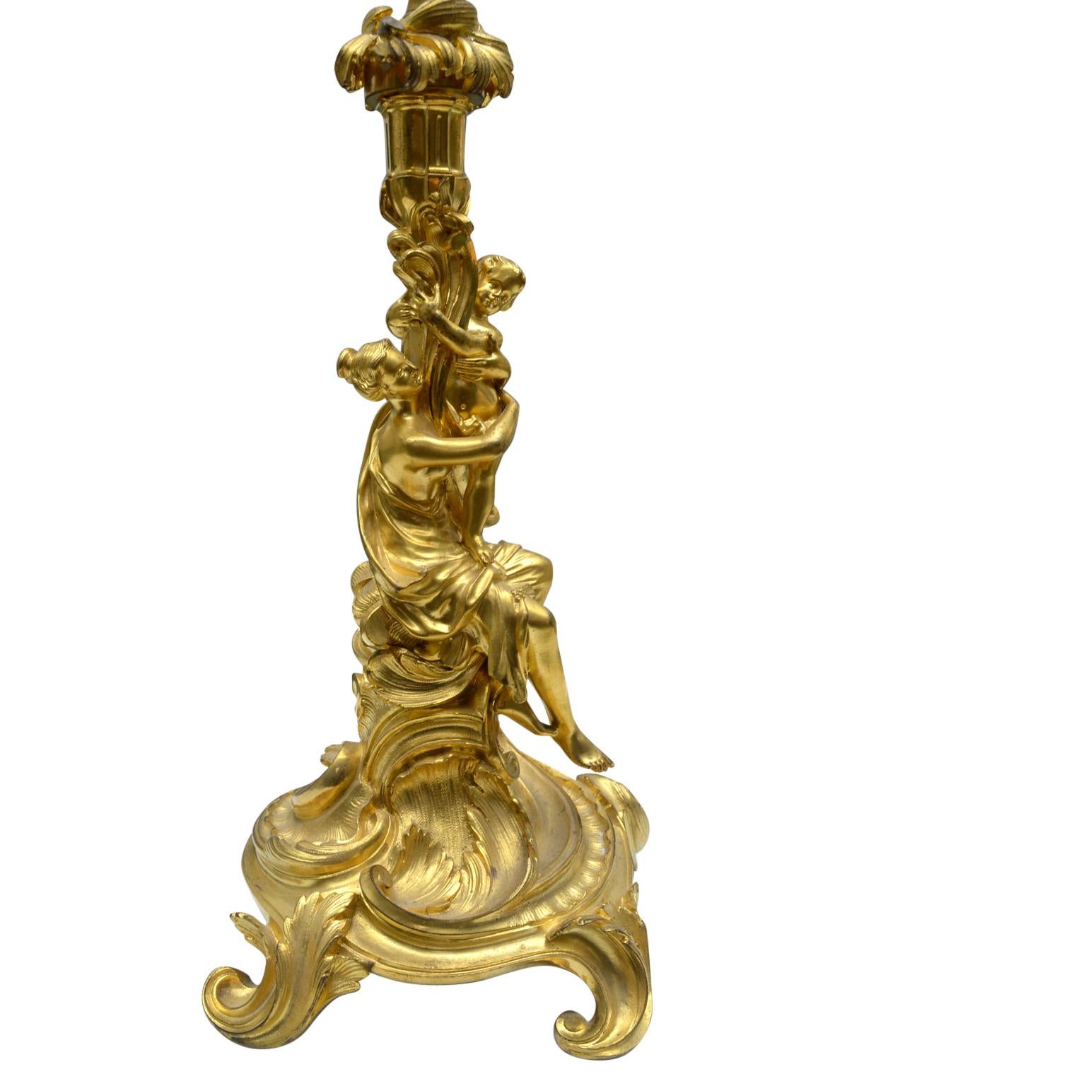 French 19th Century Louis XV Style Rococo Gilt Bronze Figural Lamp For Sale