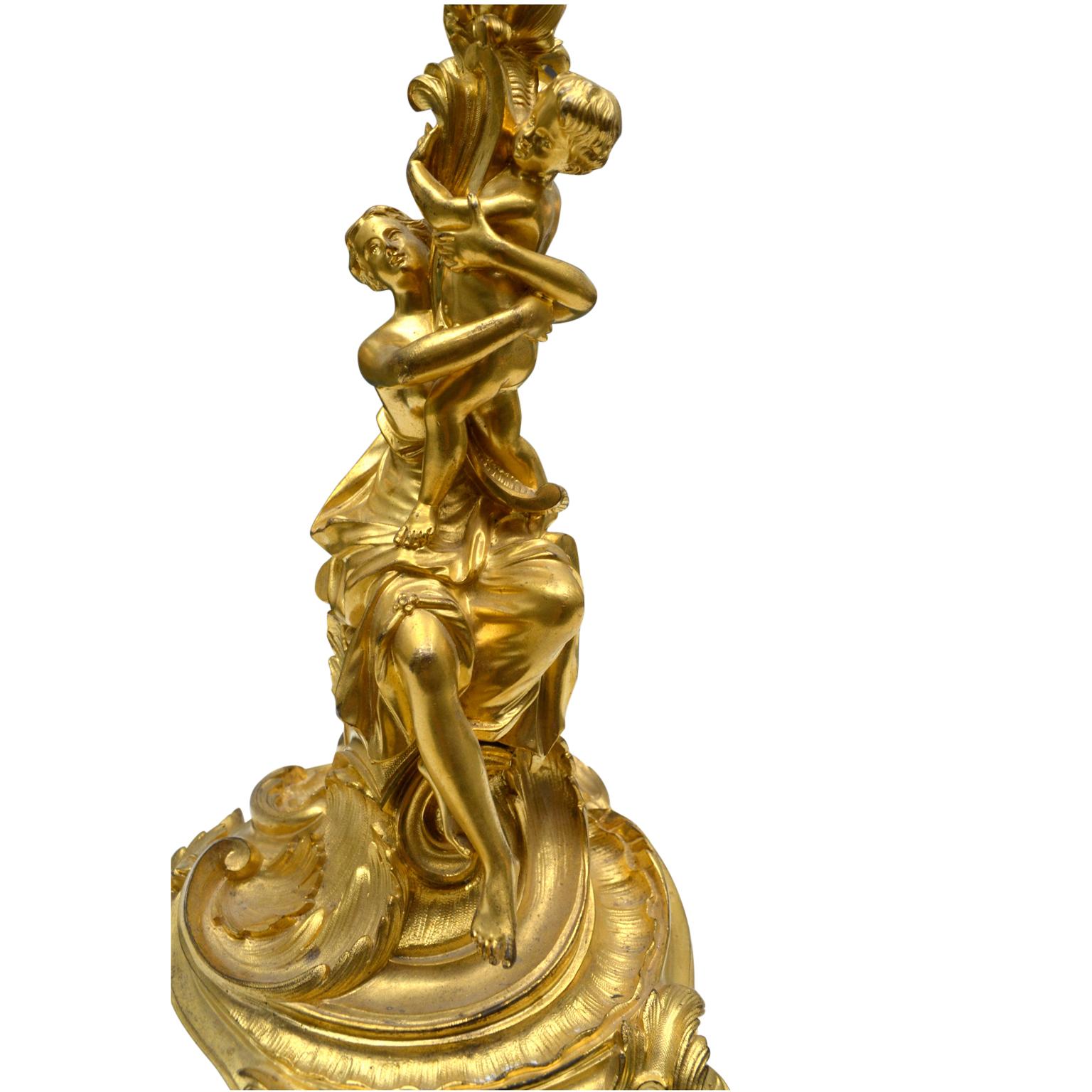 Bronze Lampe figurative de style Louis XV du 19ème siècle en bronze doré rococo en vente
