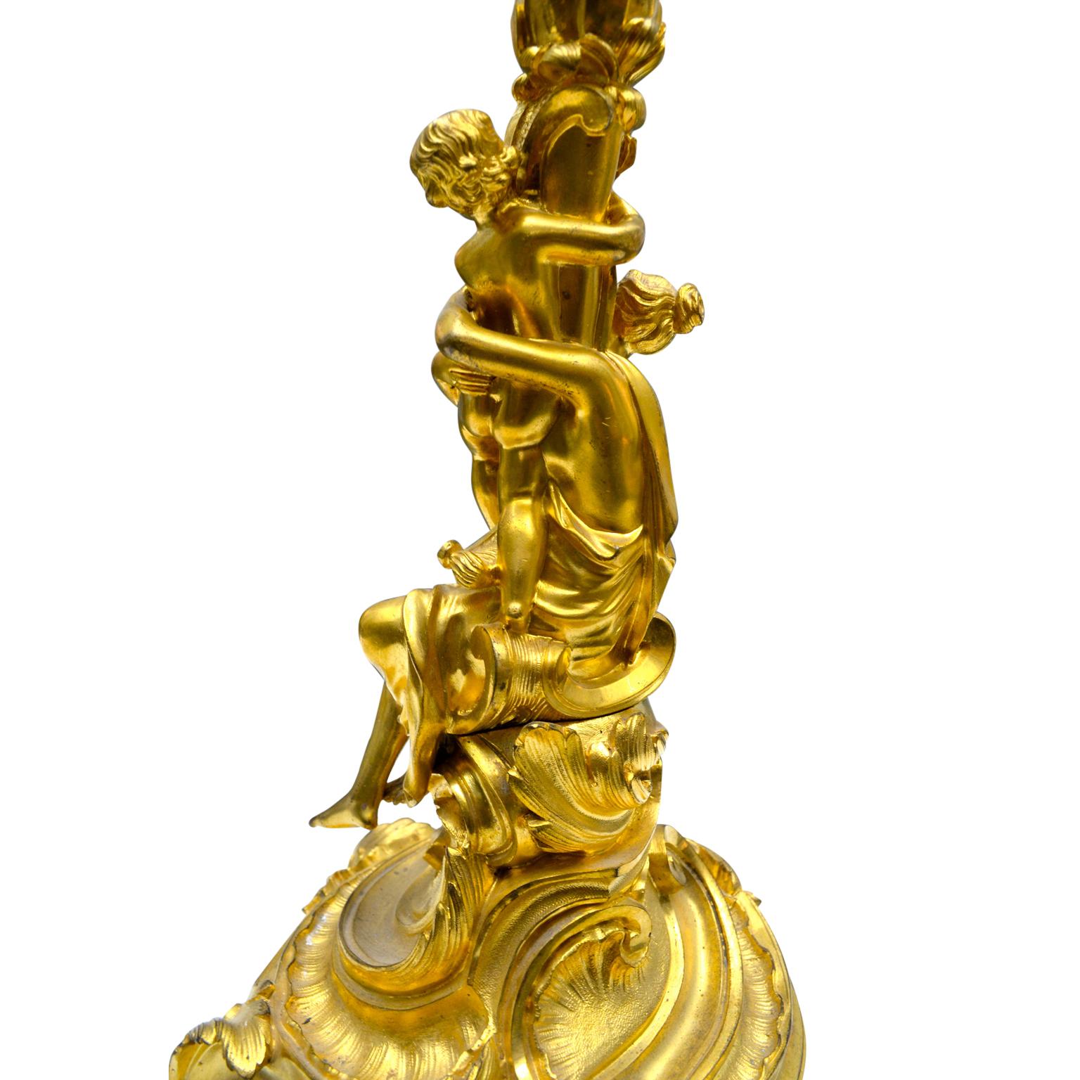 19th Century Louis XV Style Rococo Gilt Bronze Figural Lamp For Sale 4