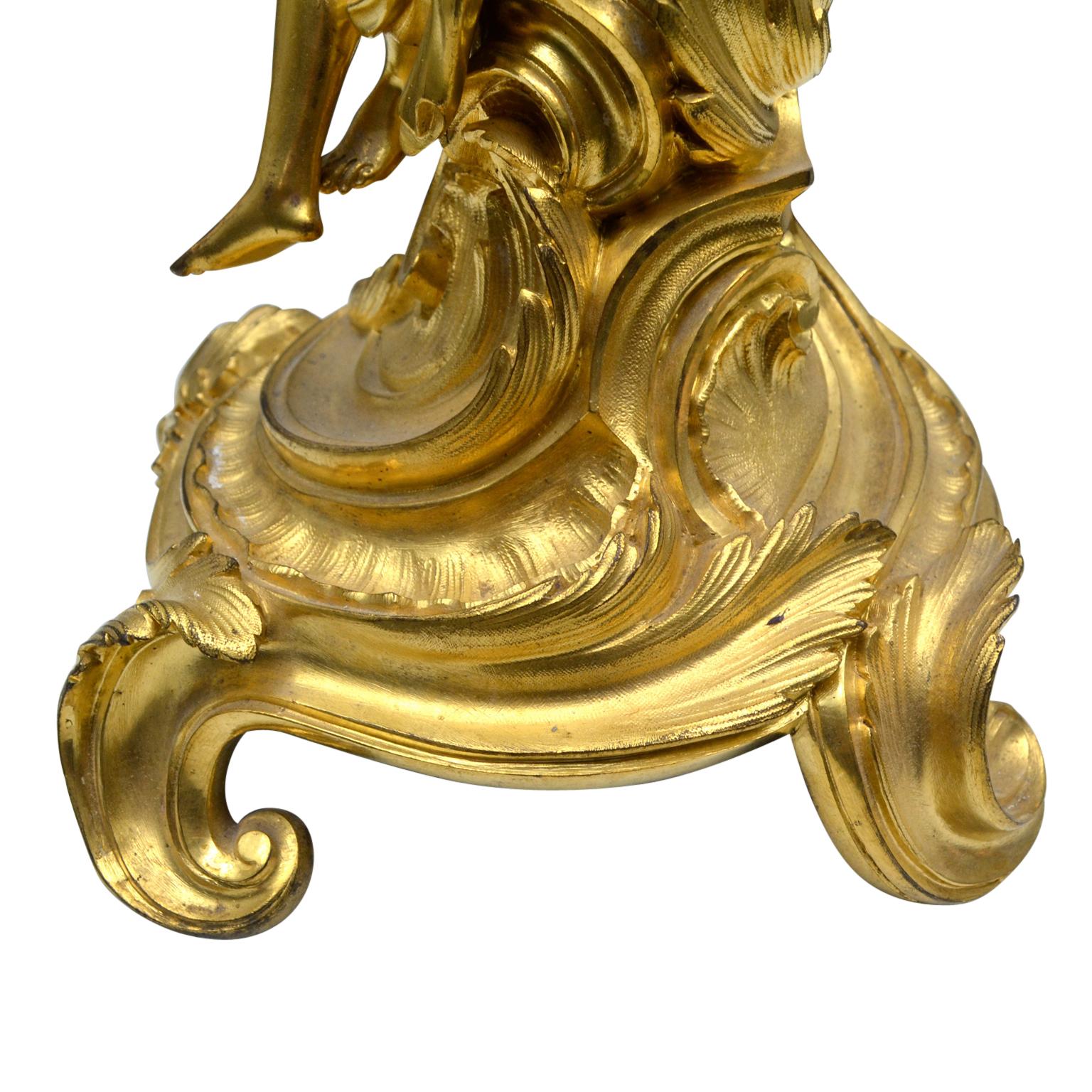 19th Century Louis XV Style Rococo Gilt Bronze Figural Lamp For Sale 5