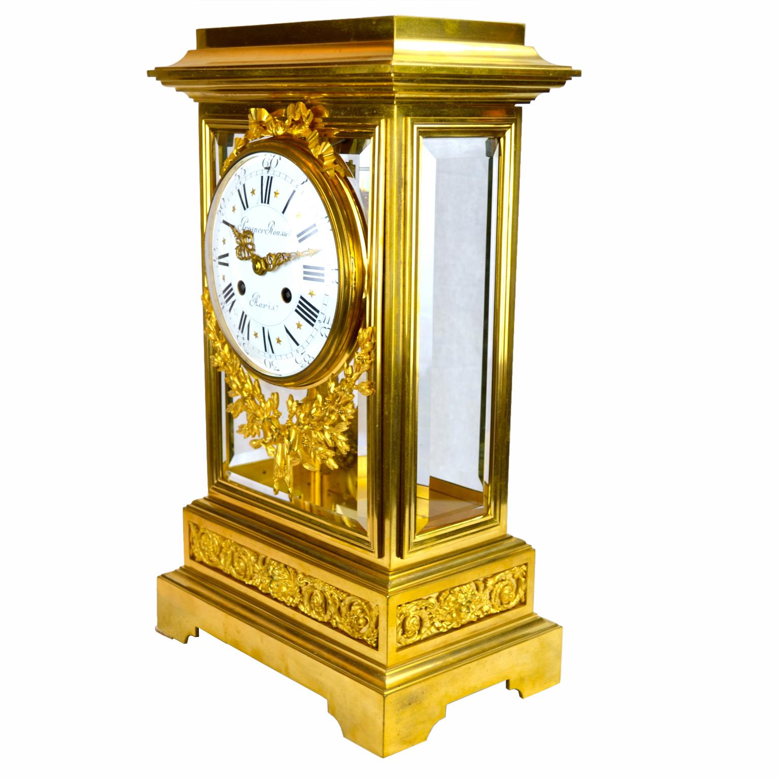 French 19th Century Louis XVI Style Regulator Gilt Bronze Clock by Prosper Roussel For Sale