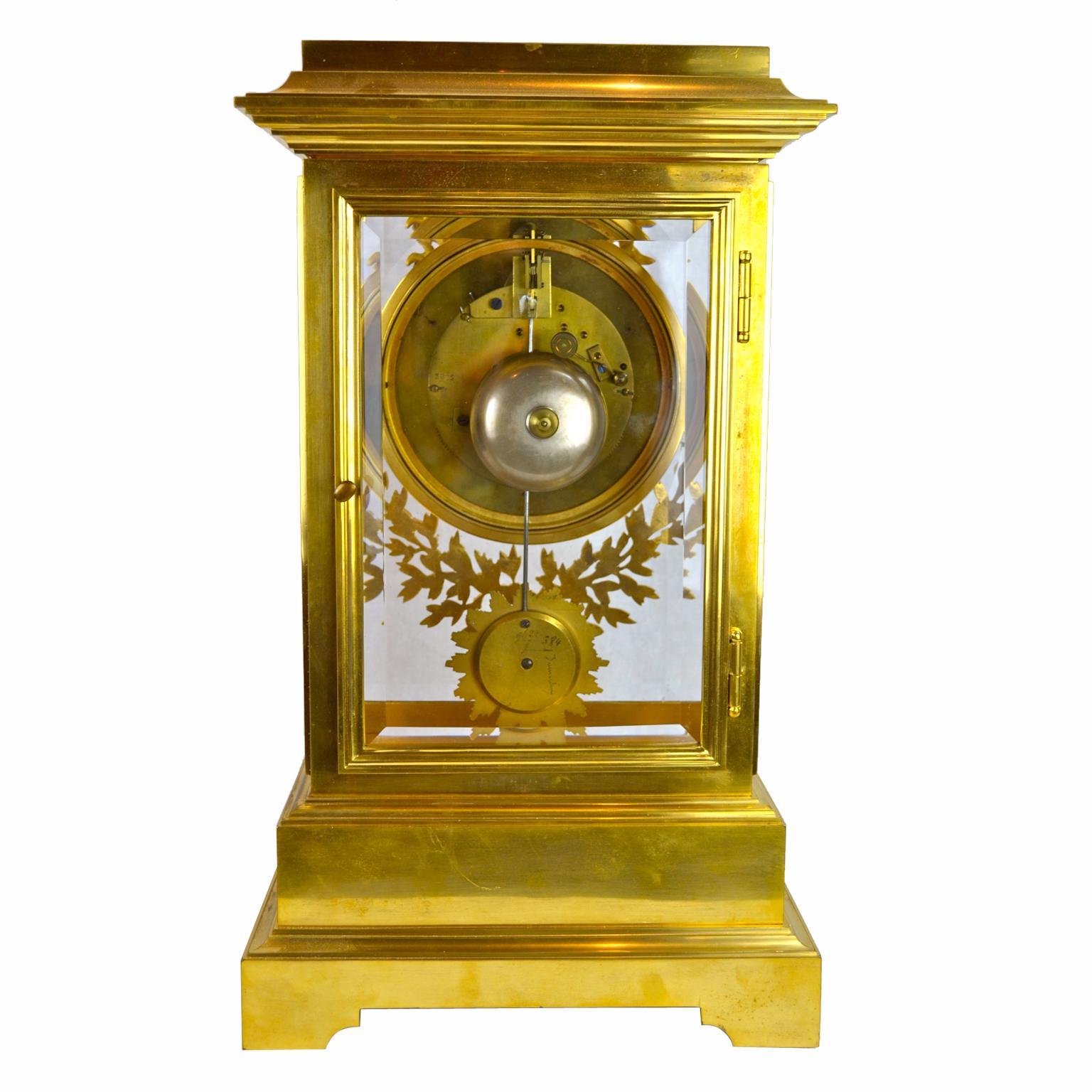 19th Century Louis XVI Style Regulator Gilt Bronze Clock by Prosper Roussel For Sale 2