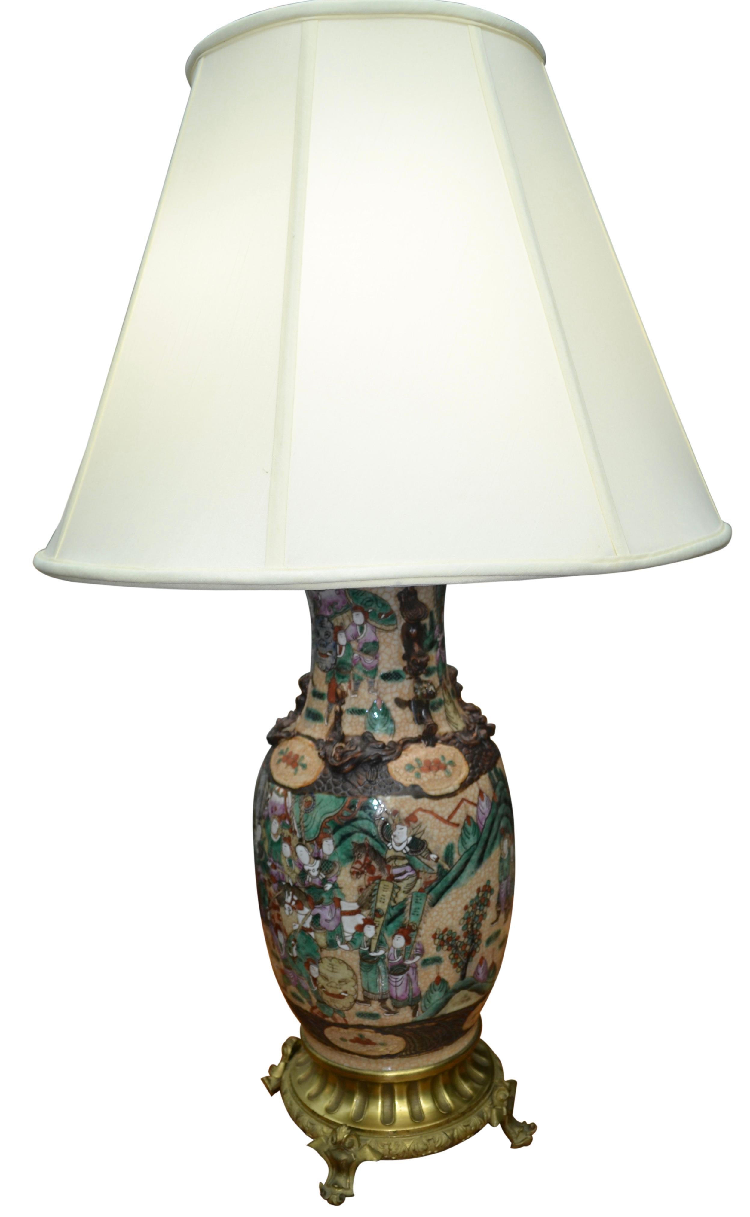 Chinese Export  A 19 Century Nanking Porcelain Vase on an Ormolu base turned into a Lamp For Sale