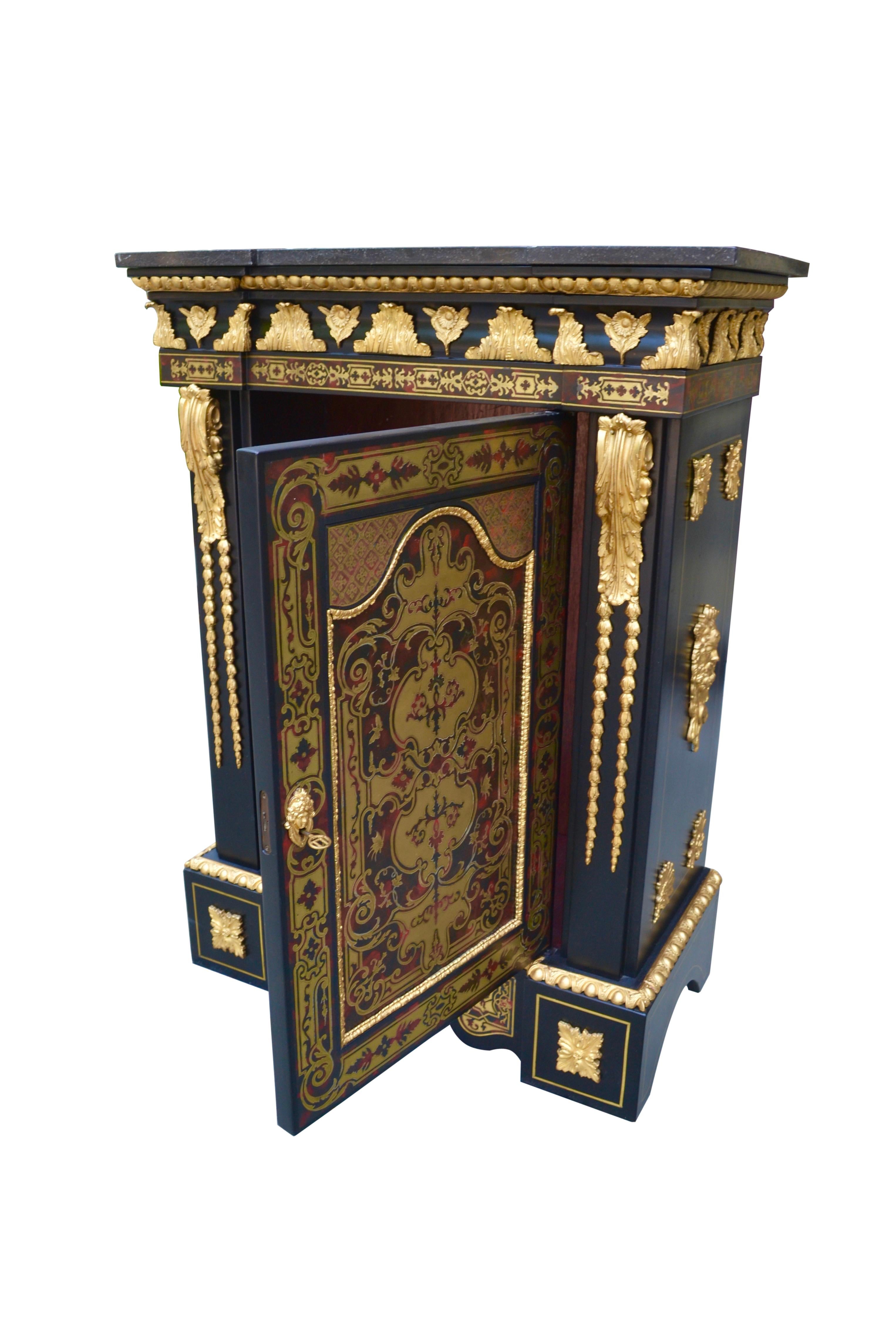 Cast 19th Century Napoleon III Ebonized and Brass Inlaid Cabinet For Sale