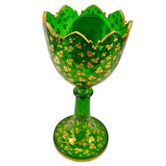 19th Century Painted and Gilded Brilliant Green Bohemian Glass Vase