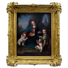 peinture du 19e siècle de la "Madone des rochers" d'après Léonard de Vinci