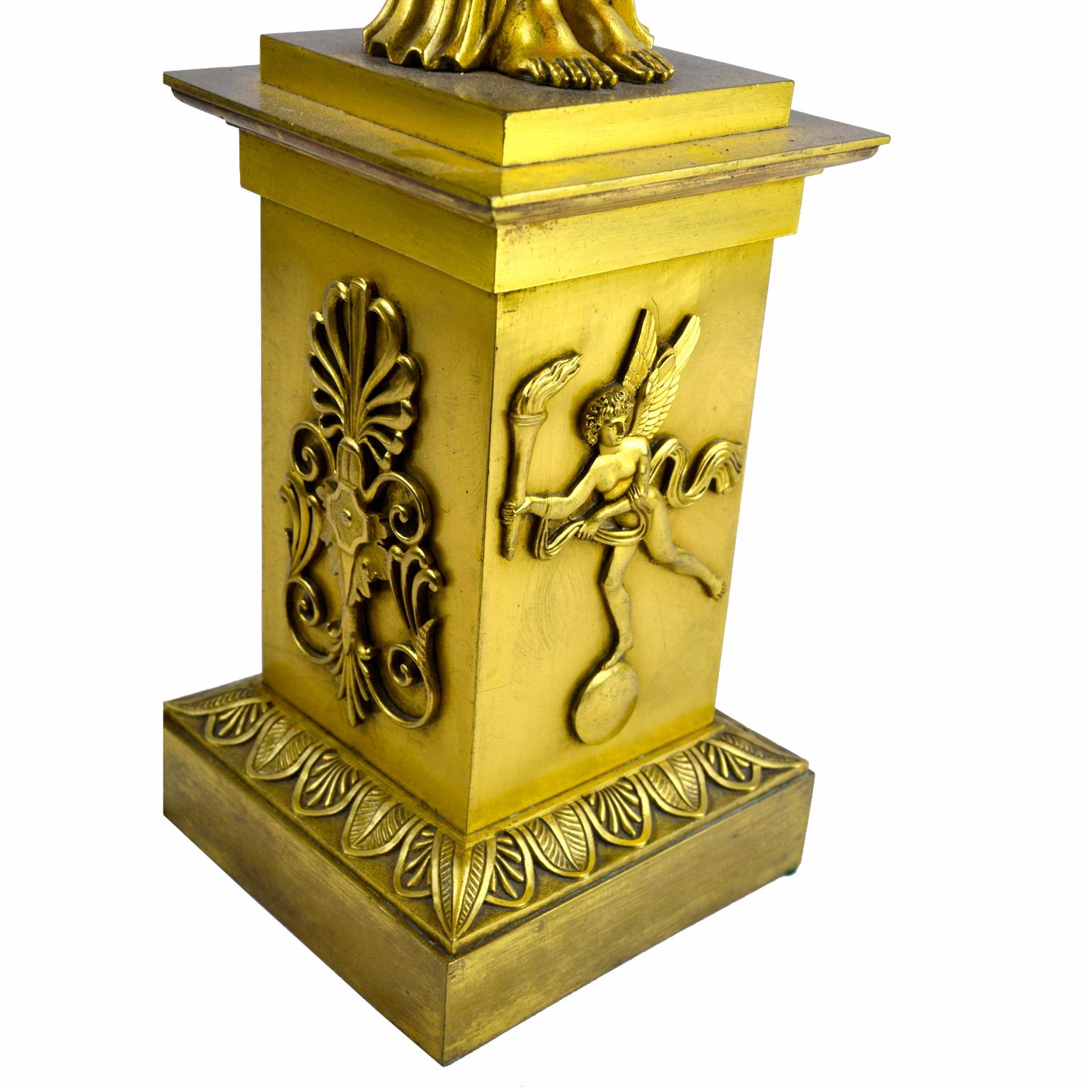 19th Century Russian Empire Gilt Bronze Figural Candelabra Lamp In Good Condition For Sale In Vancouver, British Columbia