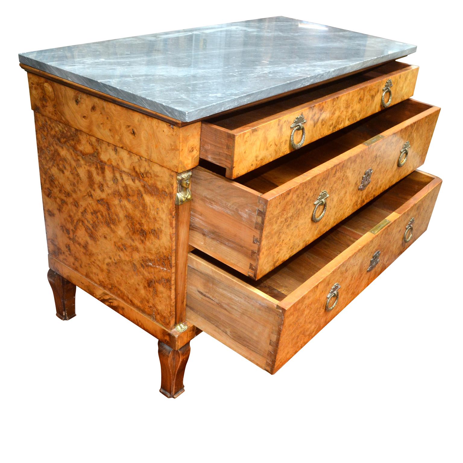 Hand-Crafted 19th Century Swedish Empire Marble Topped Drawer Chest Commode For Sale