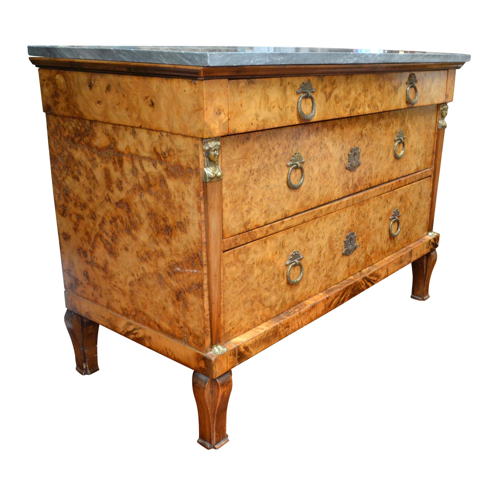 19th Century Swedish Empire Marble Topped Drawer Chest Commode In Good Condition For Sale In Vancouver, British Columbia