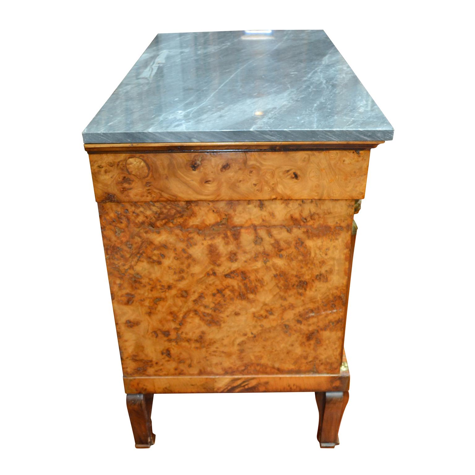 Elm 19th Century Swedish Empire Marble Topped Drawer Chest Commode For Sale